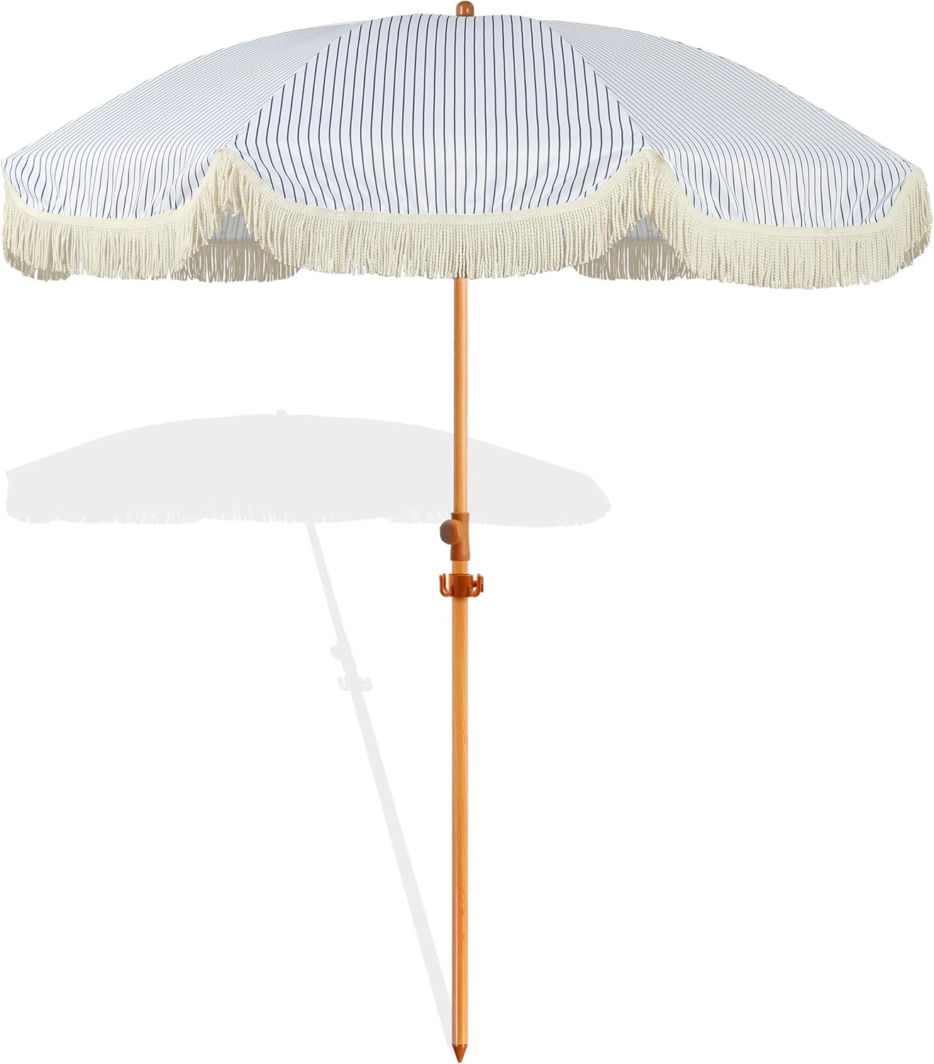 6.5ft Patio Umbrella with Fringe, Beach Umbrella, Fringe Umbrella Outdoor Patio with Hanging Hook, Tilting Aluminum Pole, UV 50+, Fiberglass Ribs, Elegant Cream