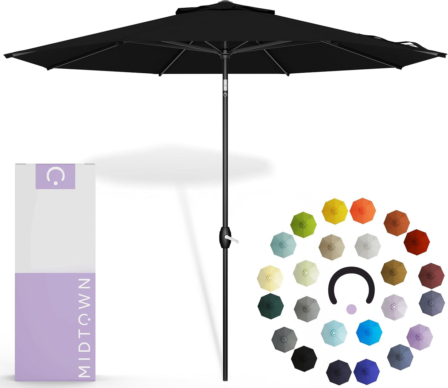 Midtown Umbrellas 10-Year-No-Fade - 9 Ft - UV Proof Navy Blue Polyester Fabric - Umbrella Outdoor Patio, Auto-Tilt Aluminum Frame Patio Umbrella for Garden, Pool & Deck - Black Pole