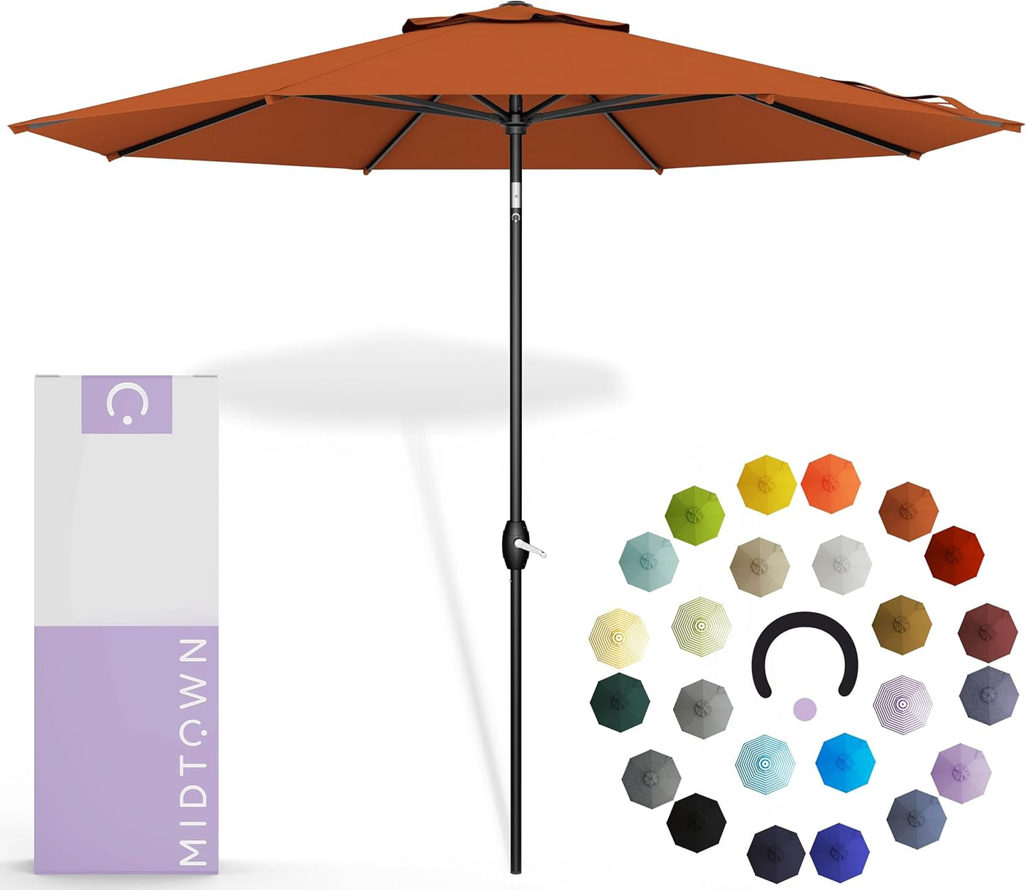 Midtown Umbrellas 10-Year-No-Fade - 9 Ft - UV Proof Navy Blue Polyester Fabric - Umbrella Outdoor Patio, Auto-Tilt Aluminum Frame Patio Umbrella for Garden, Pool & Deck - Black Pole