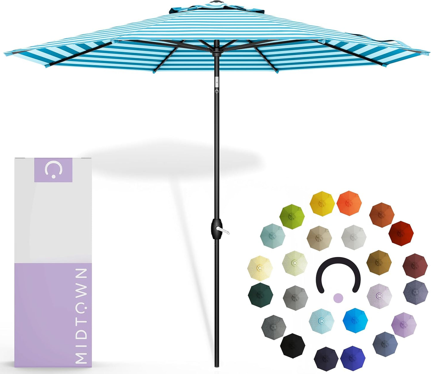 Midtown Umbrellas 10-Year-No-Fade - 9 Ft - UV Proof Navy Blue Polyester Fabric - Umbrella Outdoor Patio, Auto-Tilt Aluminum Frame Patio Umbrella for Garden, Pool & Deck - Black Pole
