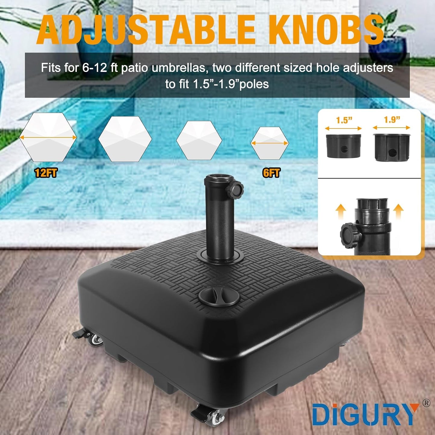 Umbrella Base Outdoor Patio Umbrella Stand with Wheels Fillable 125lb Heavy Duty Mobile Base Weighted Rolling Stand - Black