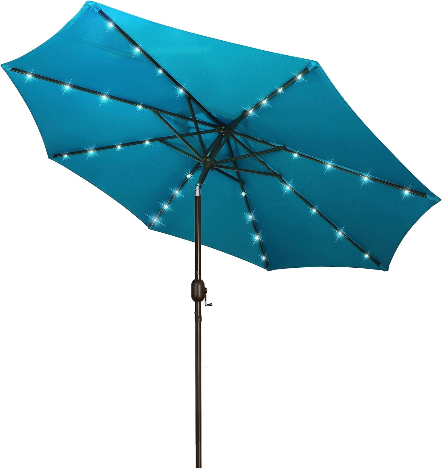 Blissun 9 ft Solar Umbrella 32 LED Lighted Patio Umbrella Table Market Umbrella with Tilt and Crank Outdoor Umbrella for Garden, Deck, Backyard, Pool and Beach (Black and White)