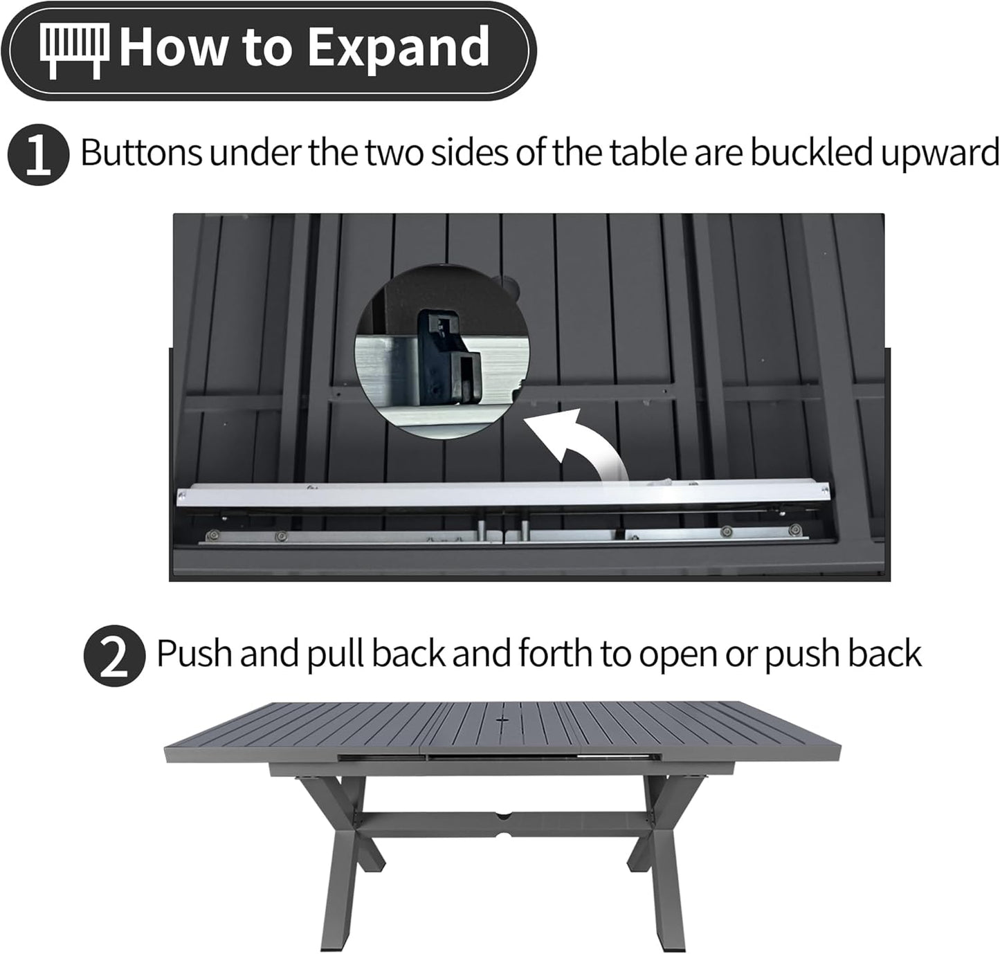 TWT Expandable Table Dining Set for 6 to 10, Aluminum Outdoor Dining Table, Rectangular Patio Metal Table with Umbrella Hole for Backyard Porch, Poolside & Garden, Easy Assembly, Dark Grey