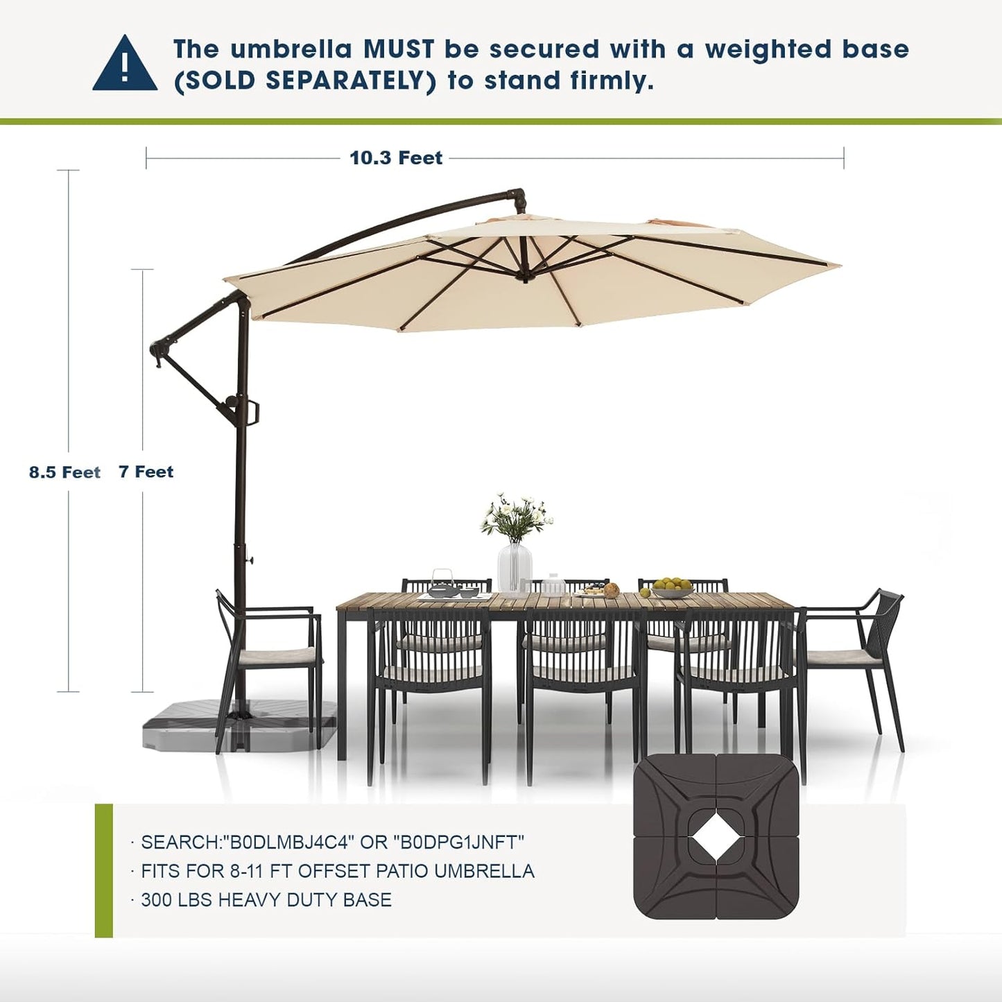 wikiwiki 10ft Patio Umbrellas Offset Outdoor Cantilever Hanging Umbrella w/Infinite Tilt, Fade Resistant Waterproof Recycled Fabric Canopy for Yard, Garden & Deck, Beige