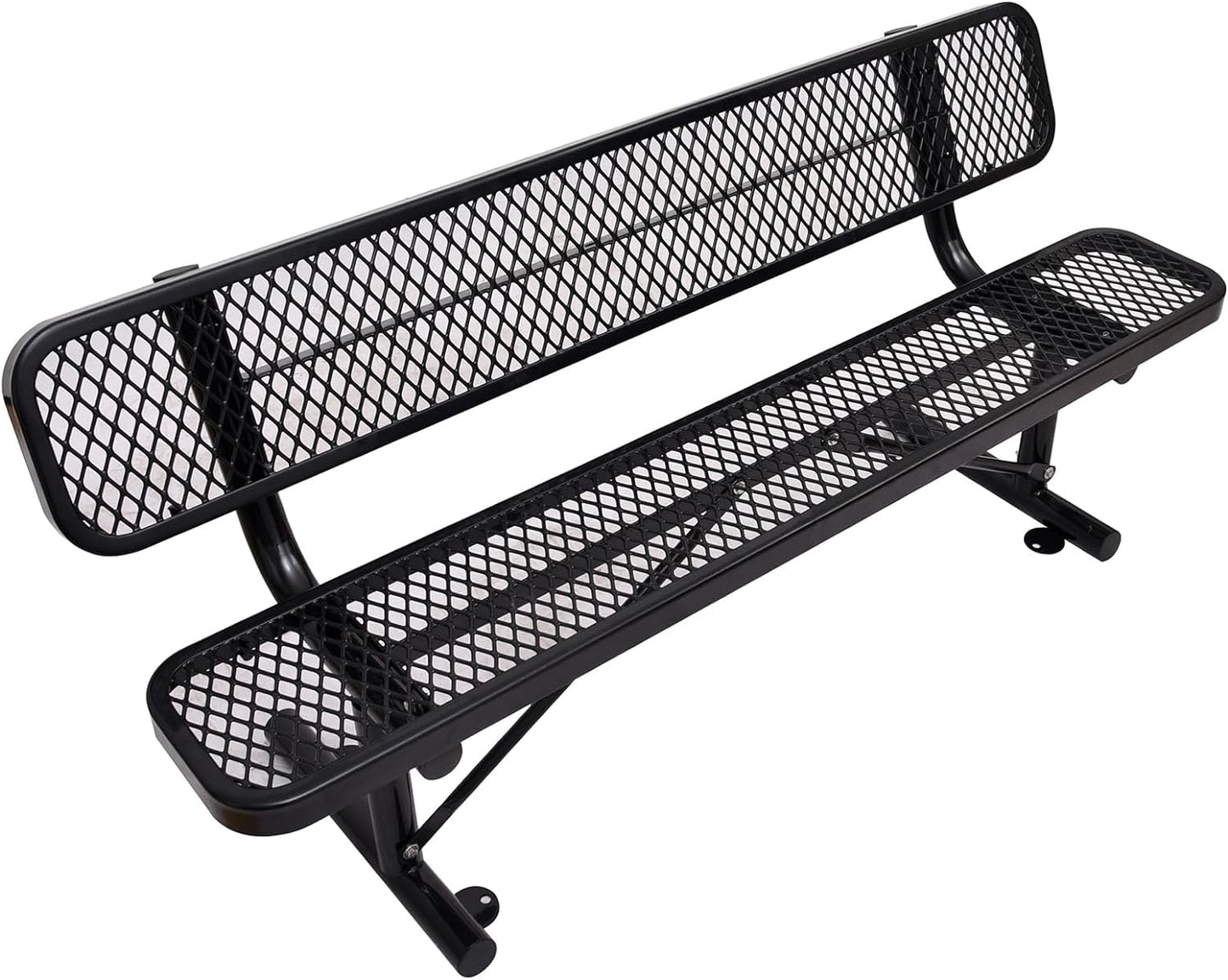 Outdoor Garden Bench, Cast Iron Metal Frame Patio Park Bench with Backrest, Portable Expanded Metal Black Bench, Commercial-Grade Outdoor Seating for Lawn, Patio, Park, Yard, Garden (Black, 8FT/96'')