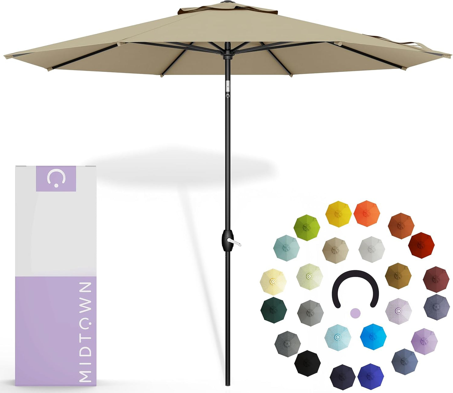 Midtown Umbrellas 10-Year-No-Fade - 9 Ft - UV Proof Navy Blue Polyester Fabric - Umbrella Outdoor Patio, Auto-Tilt Aluminum Frame Patio Umbrella for Garden, Pool & Deck - Black Pole