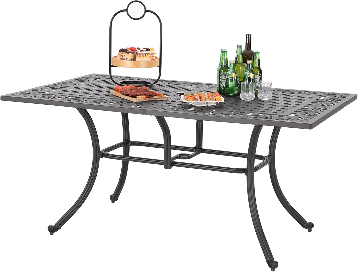 Sophia & William Outdoor Dining Table 6-Person Round Cast Aluminium, Patio Bistro Table with 2.2" Umbrella Hole for Porch Backyard, Bronze