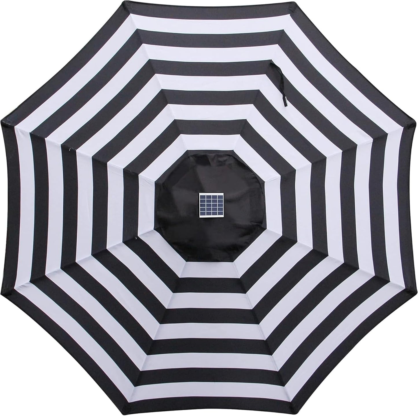 Blissun 9 ft Solar Umbrella 32 LED Lighted Patio Umbrella Table Market Umbrella with Tilt and Crank Outdoor Umbrella for Garden, Deck, Backyard, Pool and Beach (Black and White)