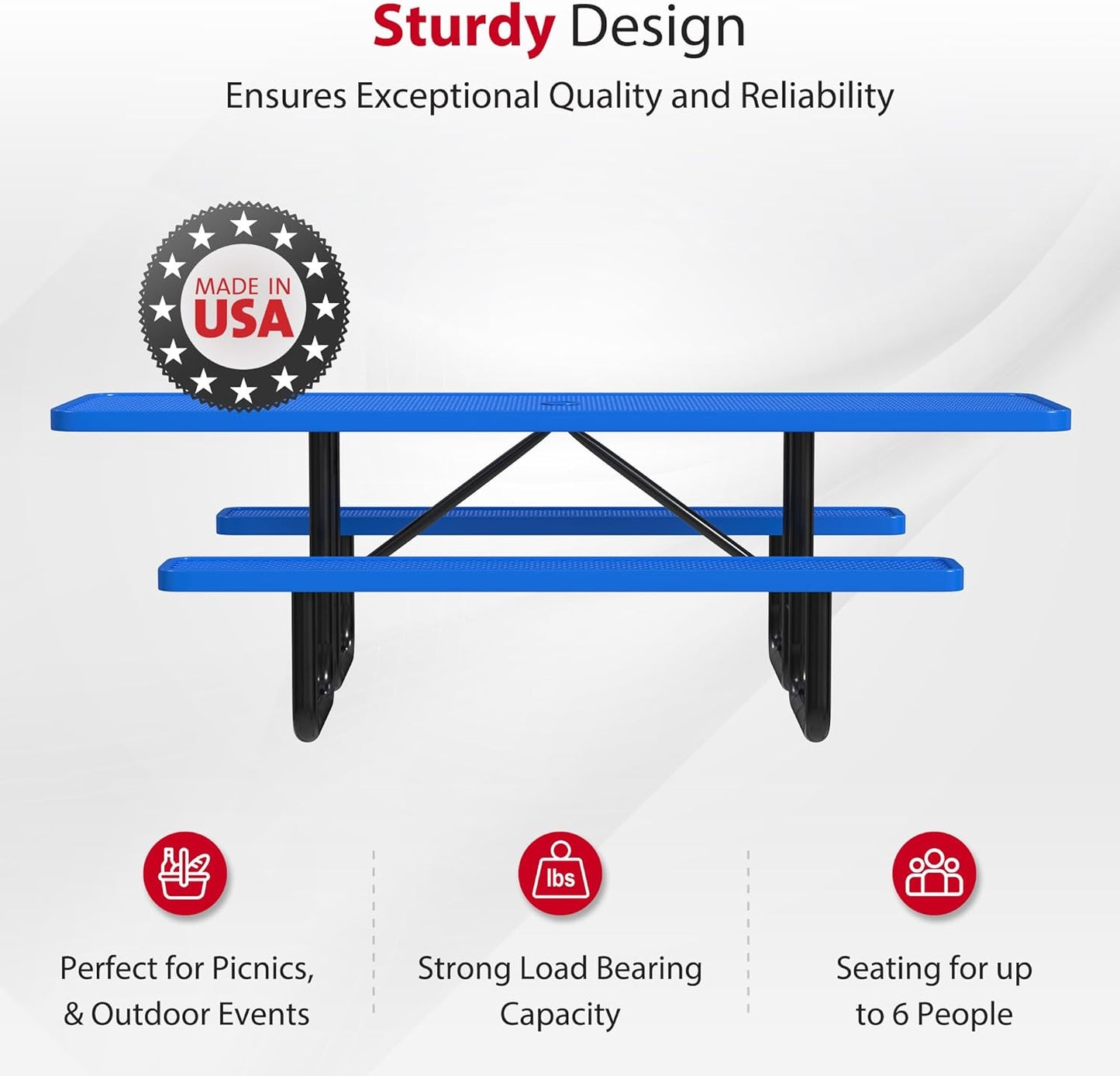 Heavy-Duty 8 Foot ADA Accessible Picnic Table, 72" Bench Seats, Portable, Made with Heavy-Gauge Metal, Durable Thermoplastic Coating, Commercial Outdoor Picnic Table, Made in The USA
