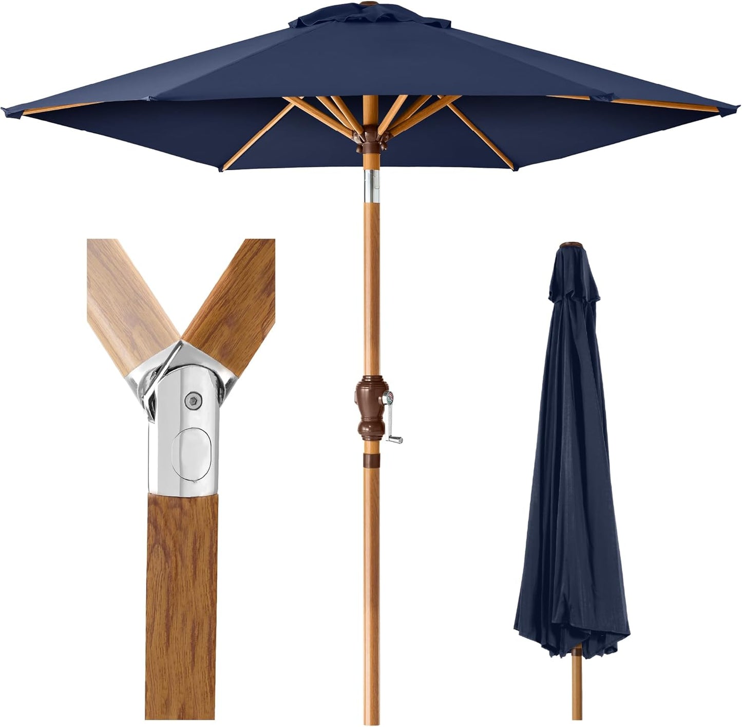 Best Choice Products 10ft Outdoor Steel Polyester Market Patio Umbrella w/Crank, Easy Push Button, Tilt, Table Compatible - Navy Blue