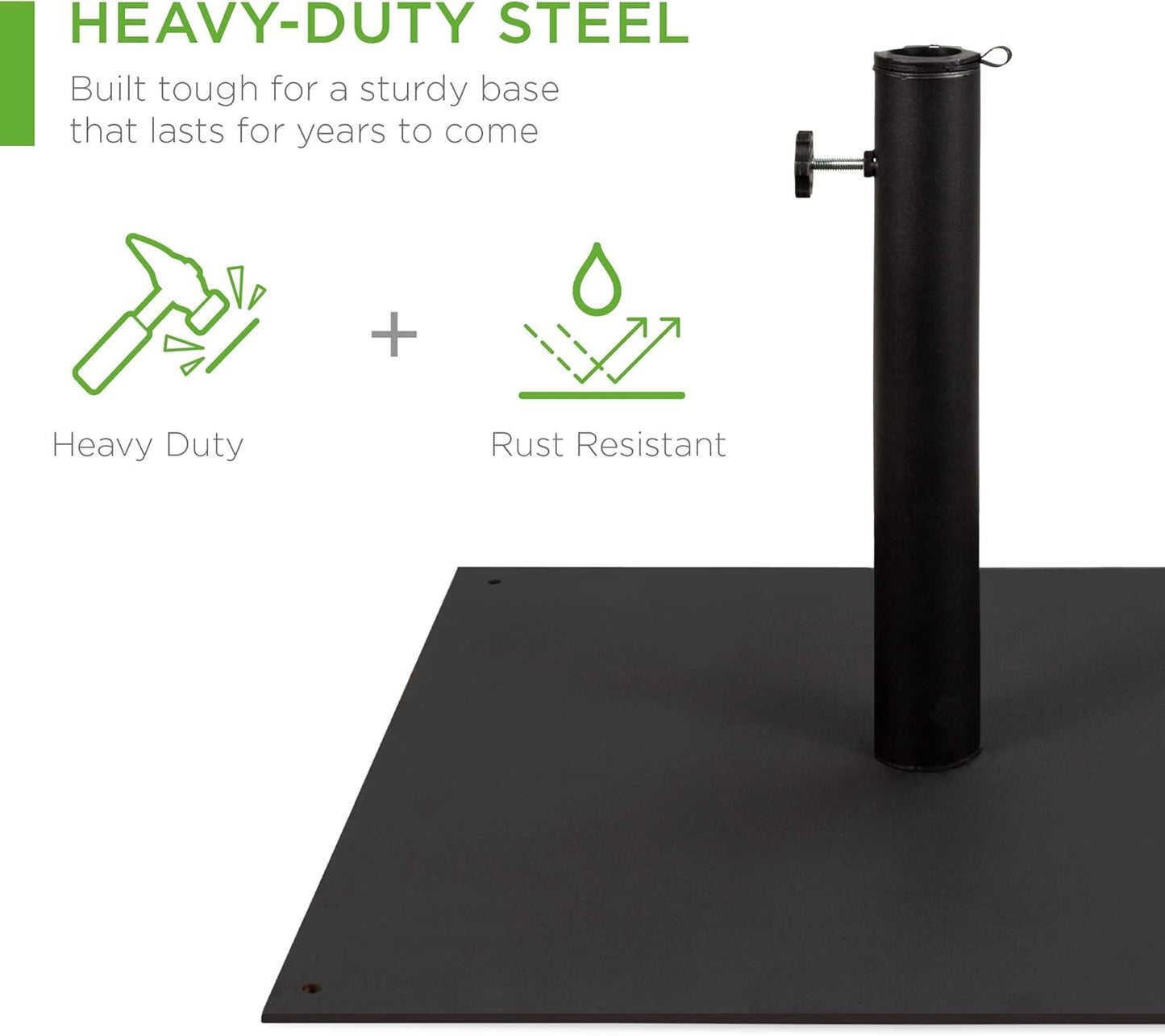 Best Choice Products 38.5lb Steel Umbrella Base, Square Weighted Patio Stand for Outdoor, Backyard, Market Umbrellas, Sun Shade w/Tightening Knob and Anchor Holes - Black