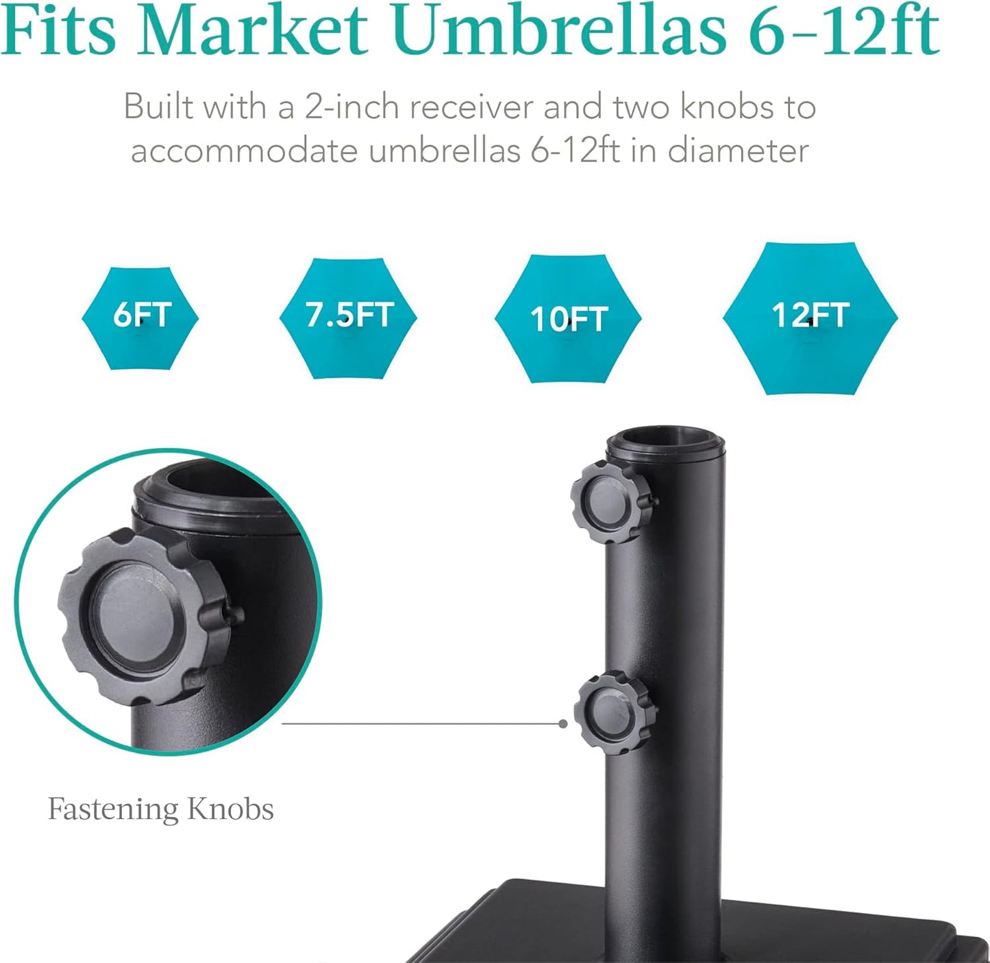 Best Choice Products Fillable Mobile Umbrella Base, Heavy Duty Base, Square Tiered Market Stand for Patio, Deck, Outdoor w/ 4 Wheels, 2 Locks, 2 Knobs, 120lb Capacity - Black