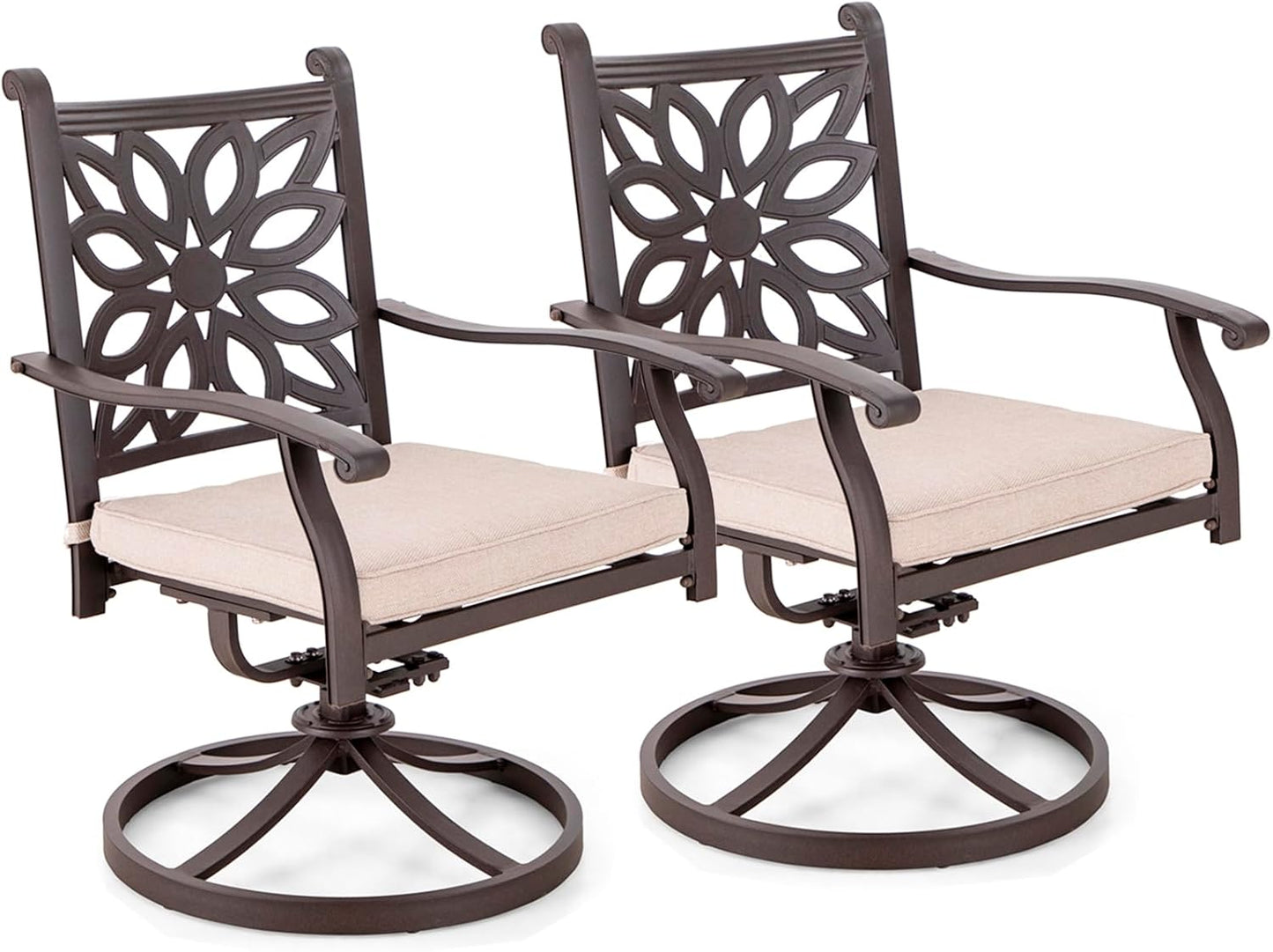 Sophia & William Outdoor Dining Table 6-Person Round Cast Aluminium, Patio Bistro Table with 2.2" Umbrella Hole for Porch Backyard, Bronze