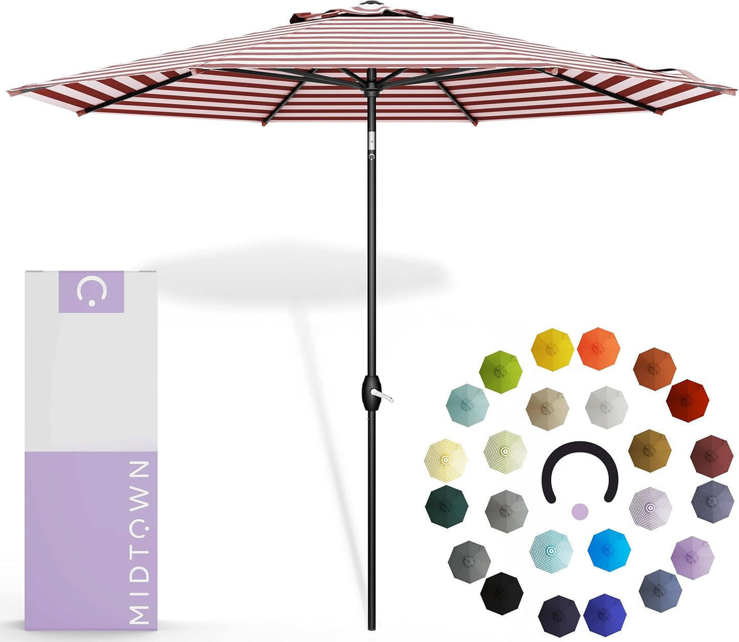 Midtown Umbrellas 10-Year-No-Fade - 9 Ft - UV Proof Navy Blue Polyester Fabric - Umbrella Outdoor Patio, Auto-Tilt Aluminum Frame Patio Umbrella for Garden, Pool & Deck - Black Pole