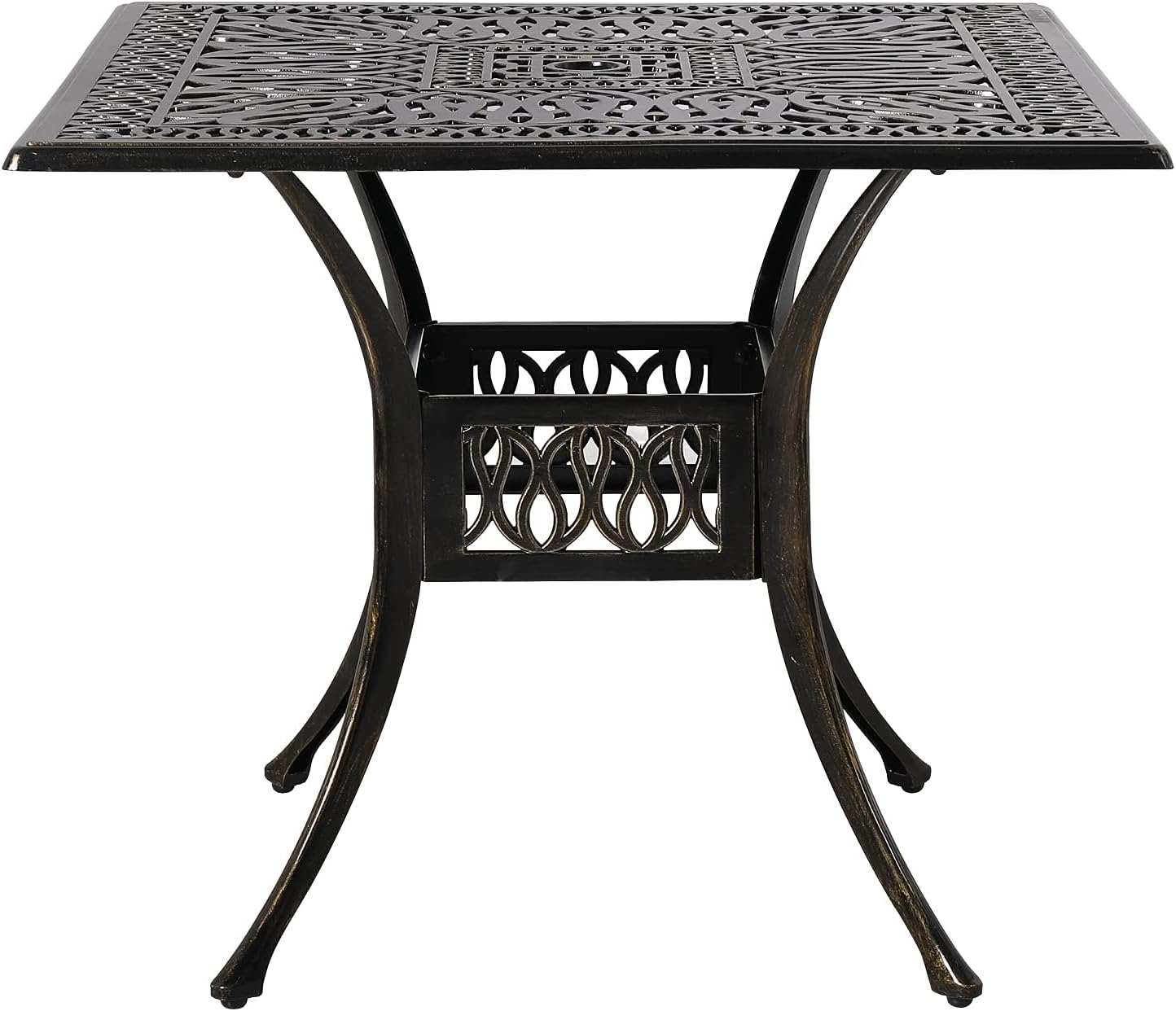 VIVIJASON Large Patio Dining Table, Outdoor Oval Dining Table Fits for 6-8 Person, Bronze Cast Aluminum Rustic Patio Table with Umbrella Hole for Balcony, Porch and Deck
