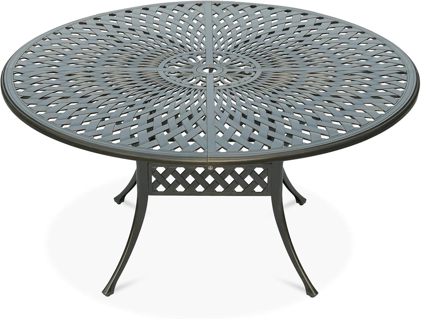 VIVIJASON Large Patio Dining Table, Outdoor Oval Dining Table Fits for 6-8 Person, Bronze Cast Aluminum Rustic Patio Table with Umbrella Hole for Balcony, Porch and Deck