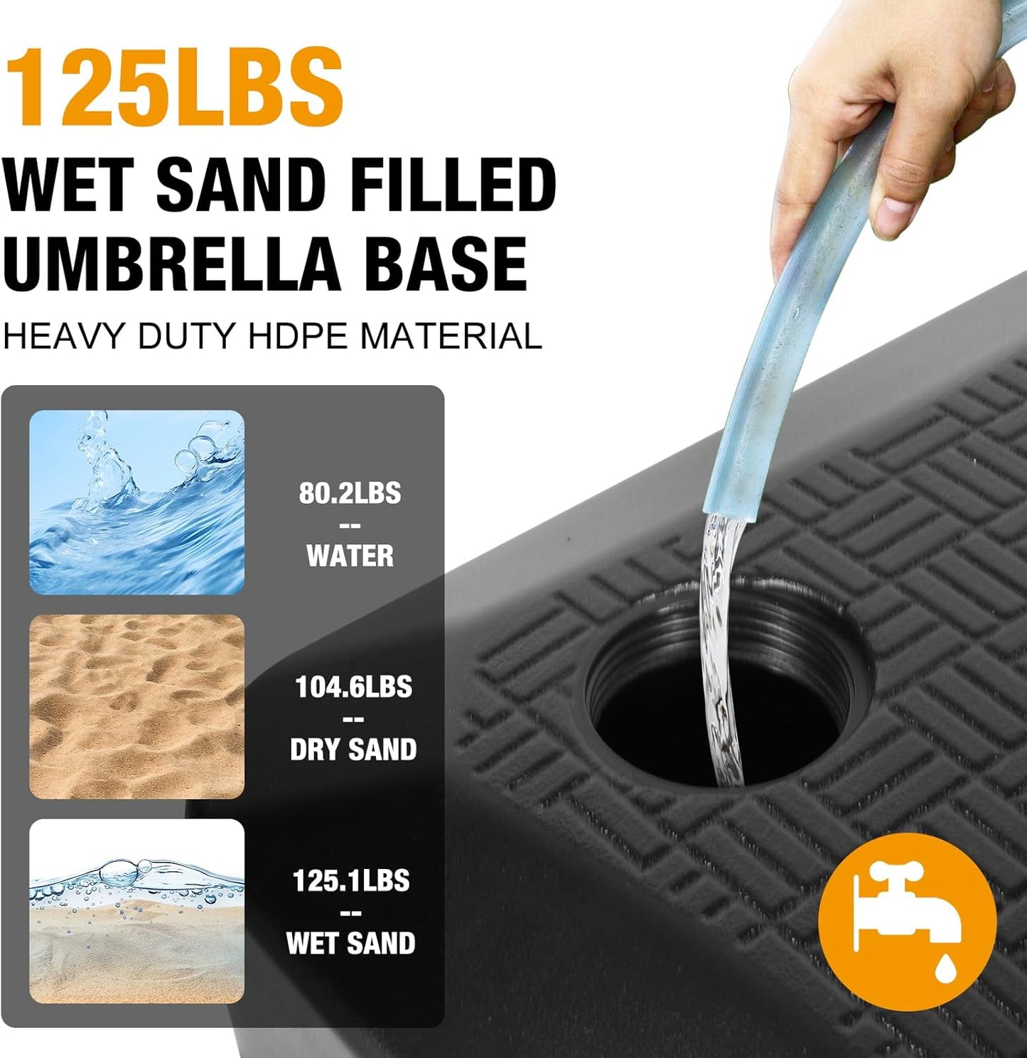 Umbrella Base Outdoor Patio Umbrella Stand with Wheels Fillable 125lb Heavy Duty Mobile Base Weighted Rolling Stand - Black