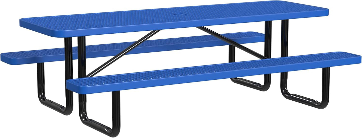Heavy-Duty 8 Foot ADA Accessible Picnic Table, 72" Bench Seats, Portable, Made with Heavy-Gauge Metal, Durable Thermoplastic Coating, Commercial Outdoor Picnic Table, Made in The USA