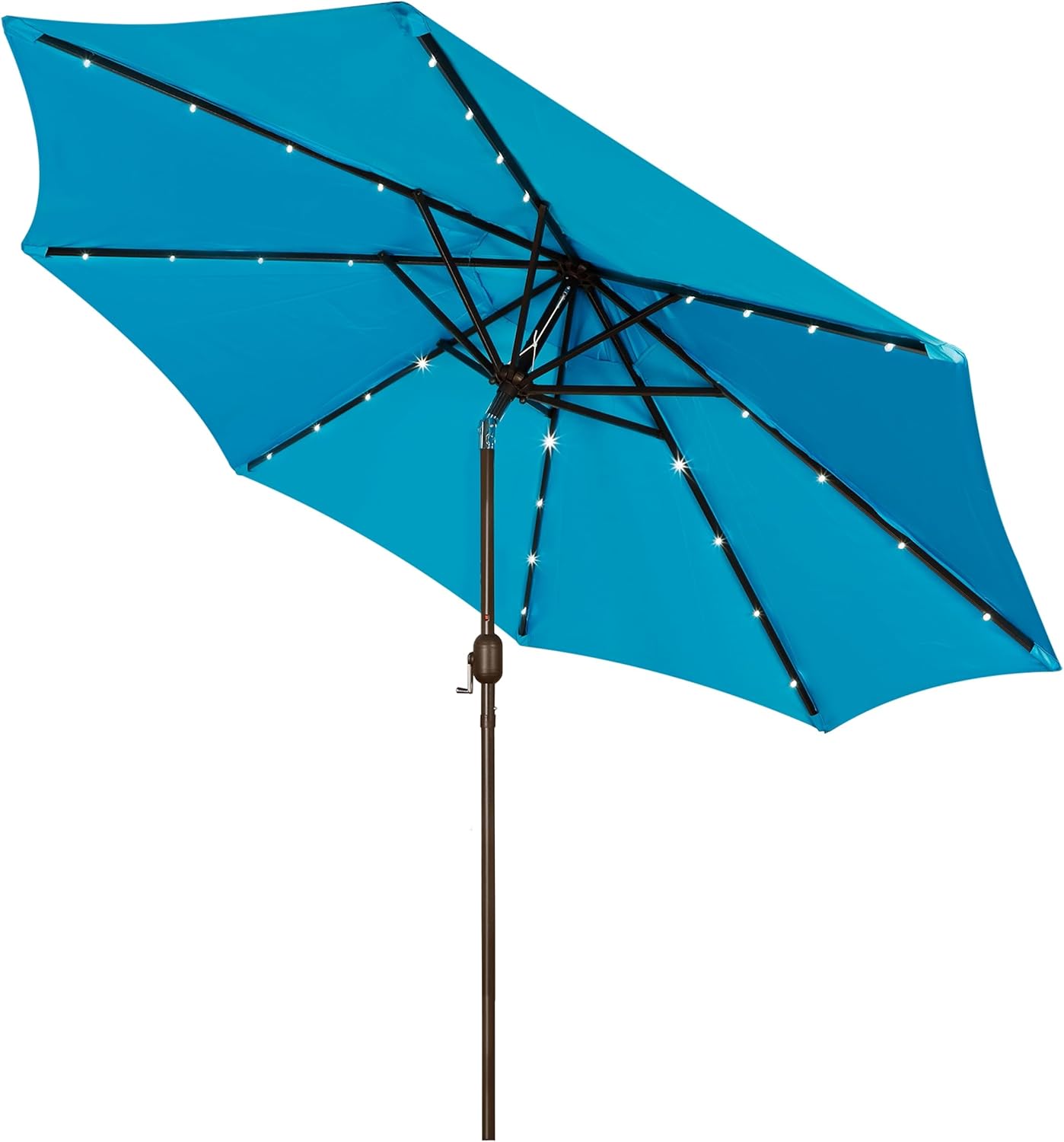 Blissun 9 ft Solar Umbrella 32 LED Lighted Patio Umbrella Table Market Umbrella with Tilt and Crank Outdoor Umbrella for Garden, Deck, Backyard, Pool and Beach (Black and White)