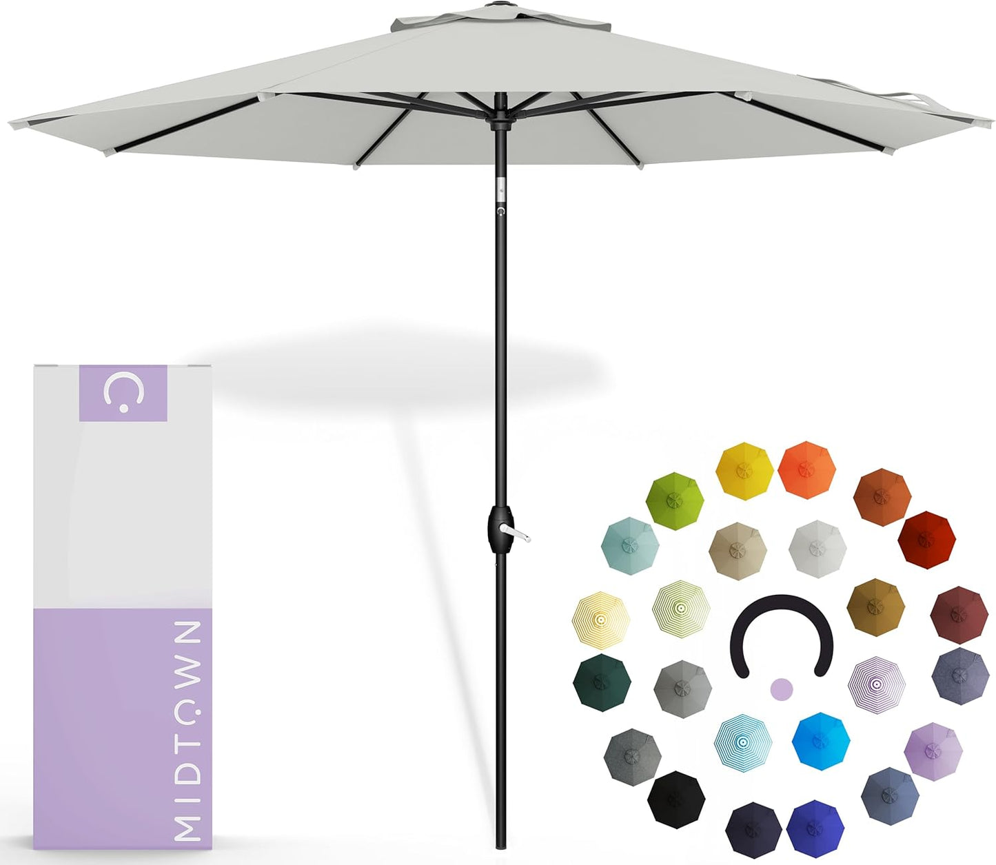 Midtown Umbrellas 10-Year-No-Fade - 9 Ft - UV Proof Navy Blue Polyester Fabric - Umbrella Outdoor Patio, Auto-Tilt Aluminum Frame Patio Umbrella for Garden, Pool & Deck - Black Pole