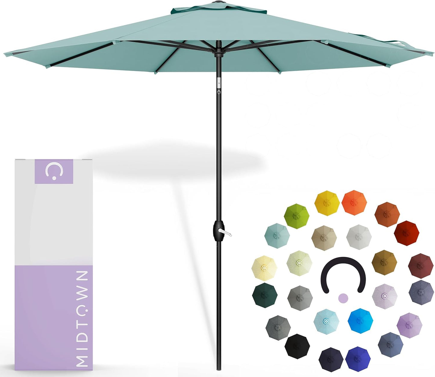 Midtown Umbrellas 10-Year-No-Fade - 9 Ft - UV Proof Navy Blue Polyester Fabric - Umbrella Outdoor Patio, Auto-Tilt Aluminum Frame Patio Umbrella for Garden, Pool & Deck - Black Pole