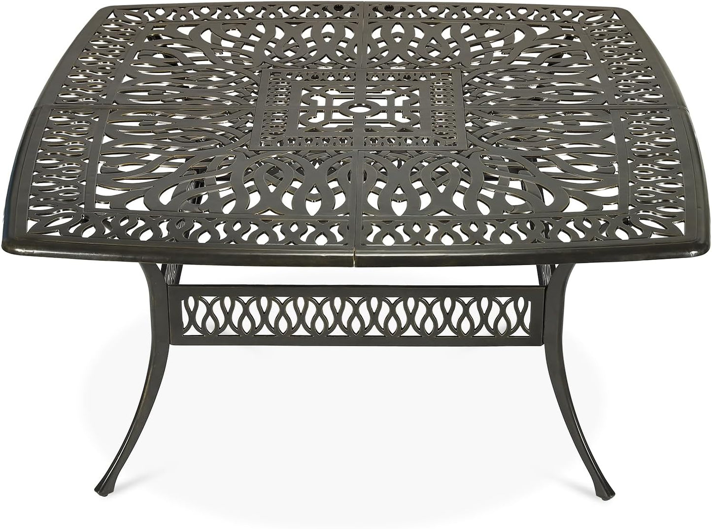 VIVIJASON Large Patio Dining Table, Outdoor Oval Dining Table Fits for 6-8 Person, Bronze Cast Aluminum Rustic Patio Table with Umbrella Hole for Balcony, Porch and Deck