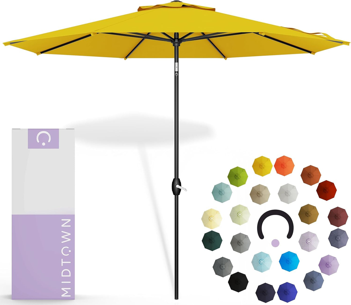 Midtown Umbrellas 10-Year-No-Fade - 9 Ft - UV Proof Navy Blue Polyester Fabric - Umbrella Outdoor Patio, Auto-Tilt Aluminum Frame Patio Umbrella for Garden, Pool & Deck - Black Pole