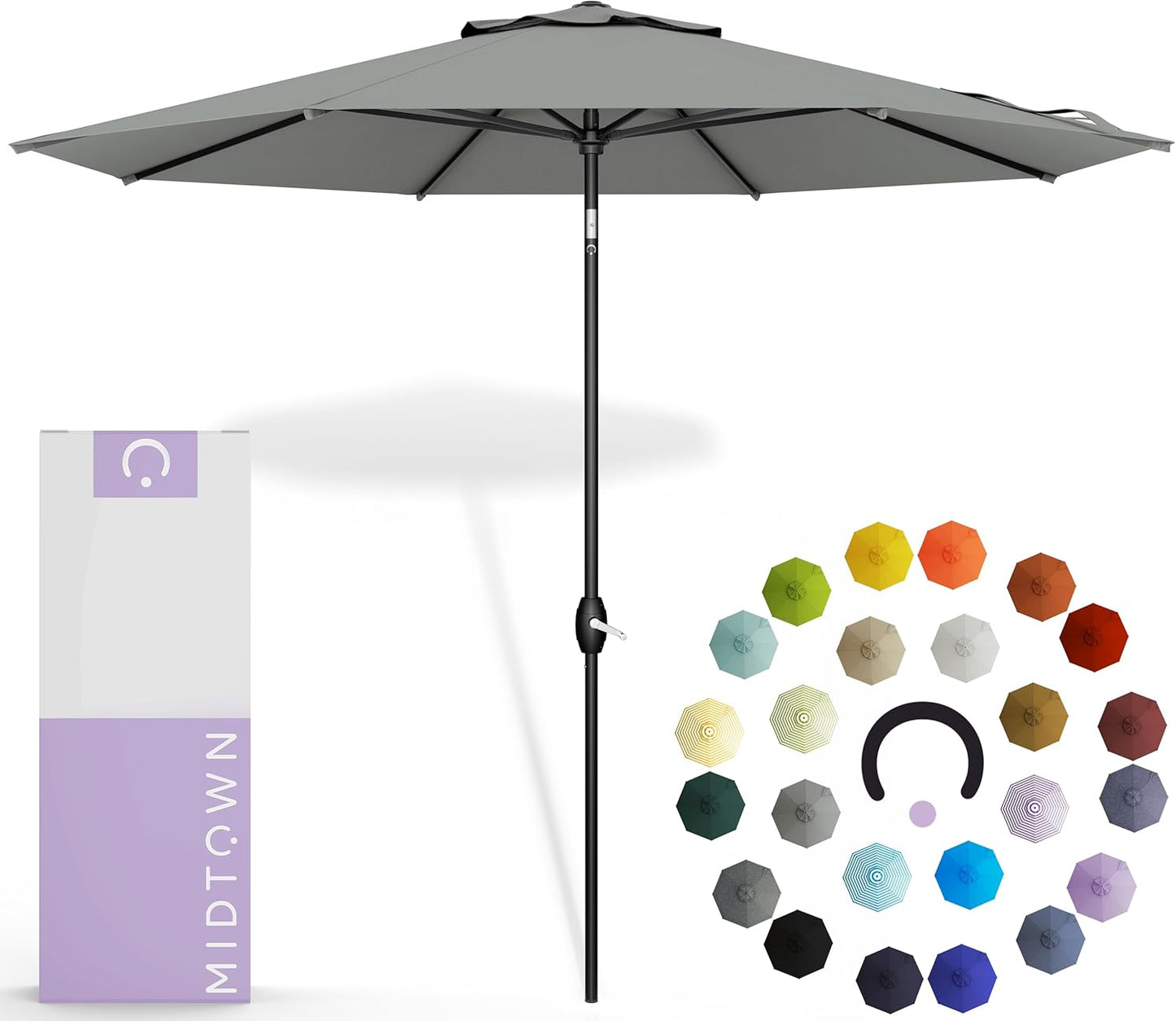 Midtown Umbrellas 10-Year-No-Fade - 9 Ft - UV Proof Navy Blue Polyester Fabric - Umbrella Outdoor Patio, Auto-Tilt Aluminum Frame Patio Umbrella for Garden, Pool & Deck - Black Pole
