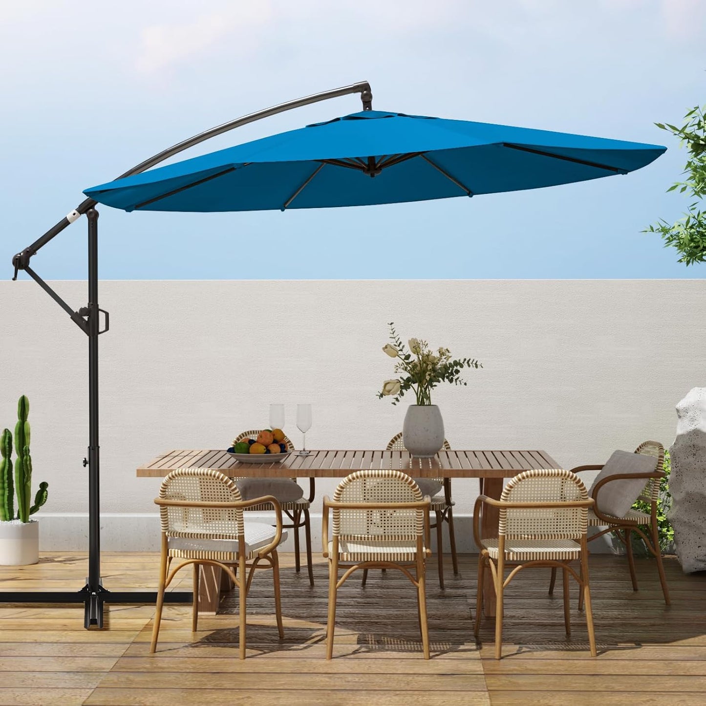 wikiwiki 10ft Patio Umbrellas Offset Outdoor Cantilever Hanging Umbrella w/Infinite Tilt, Fade Resistant Waterproof Recycled Fabric Canopy for Yard, Garden & Deck, Beige