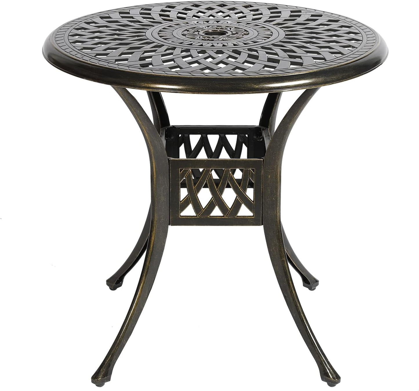 VIVIJASON Large Patio Dining Table, Outdoor Oval Dining Table Fits for 6-8 Person, Bronze Cast Aluminum Rustic Patio Table with Umbrella Hole for Balcony, Porch and Deck
