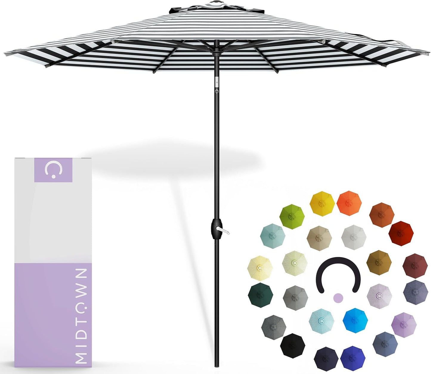Midtown Umbrellas 10-Year-No-Fade - 9 Ft - UV Proof Navy Blue Polyester Fabric - Umbrella Outdoor Patio, Auto-Tilt Aluminum Frame Patio Umbrella for Garden, Pool & Deck - Black Pole