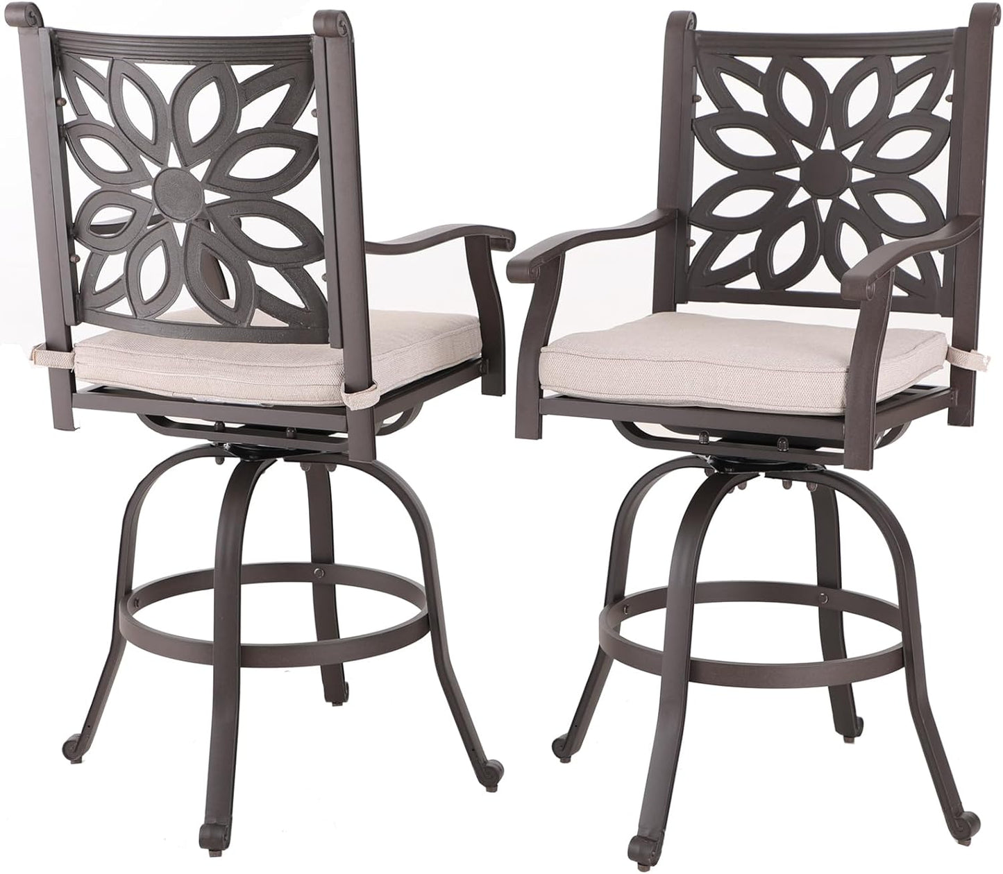 Sophia & William 6-Person Cast Aluminium Patio Bar Height Table Round, Outdoor Tall Bistro Pub Height Table with 2.2" Umbrella Hole for Porch Balcony Backyard, Bronze