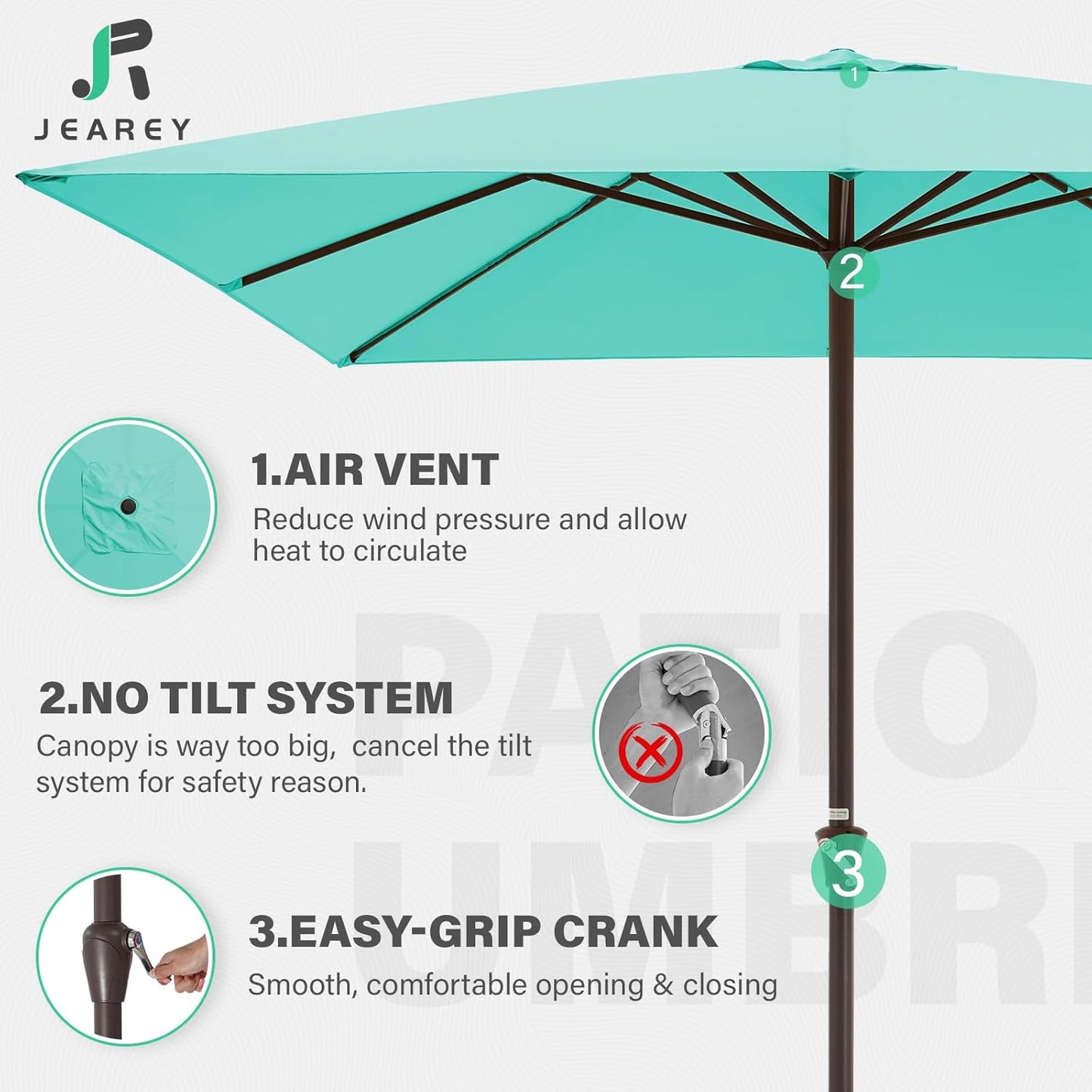 JEAREY 10x10 ft Square Patio Umbrellas Outdoor Table Market Umbrella w/Crank, 8 Sturdy Ribs, UV Protection Waterproof Sunproof(Teal Blue)