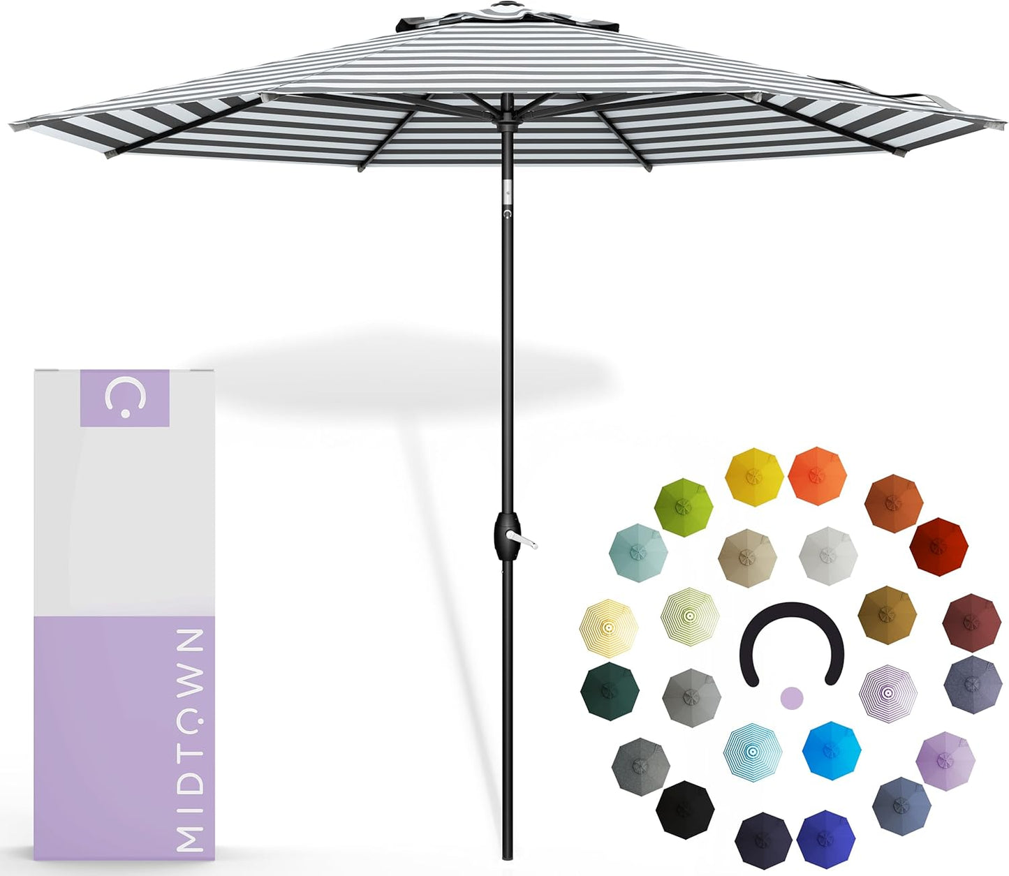 Midtown Umbrellas 10-Year-No-Fade - 9 Ft - UV Proof Navy Blue Polyester Fabric - Umbrella Outdoor Patio, Auto-Tilt Aluminum Frame Patio Umbrella for Garden, Pool & Deck - Black Pole