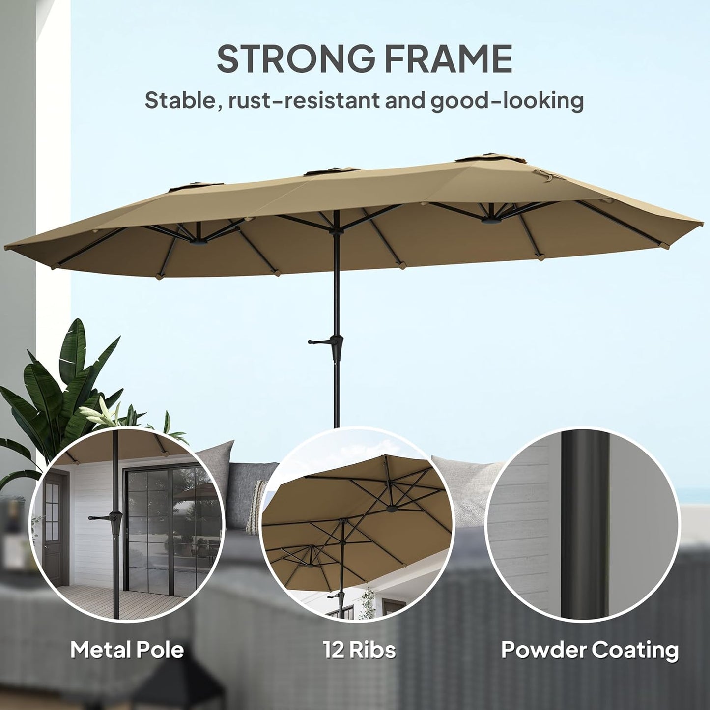 Outsunny 13 ft. Extra Large Patio Umbrella, UPF30+ Double Umbrella Outdoor Patio with Easy Crank Handle, Vents for Garden, Pool, Lawn
