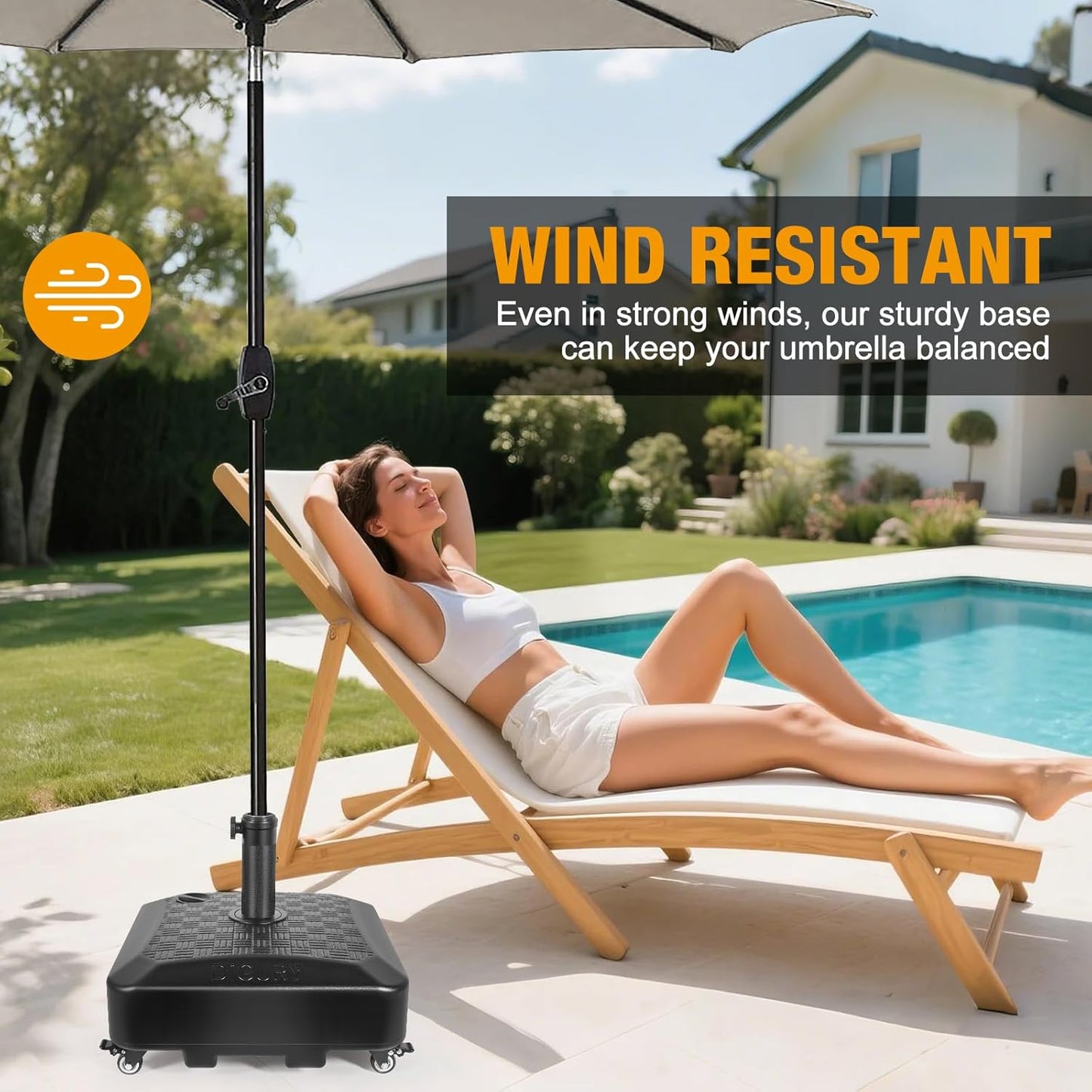 Umbrella Base Outdoor Patio Umbrella Stand with Wheels Fillable 125lb Heavy Duty Mobile Base Weighted Rolling Stand - Black