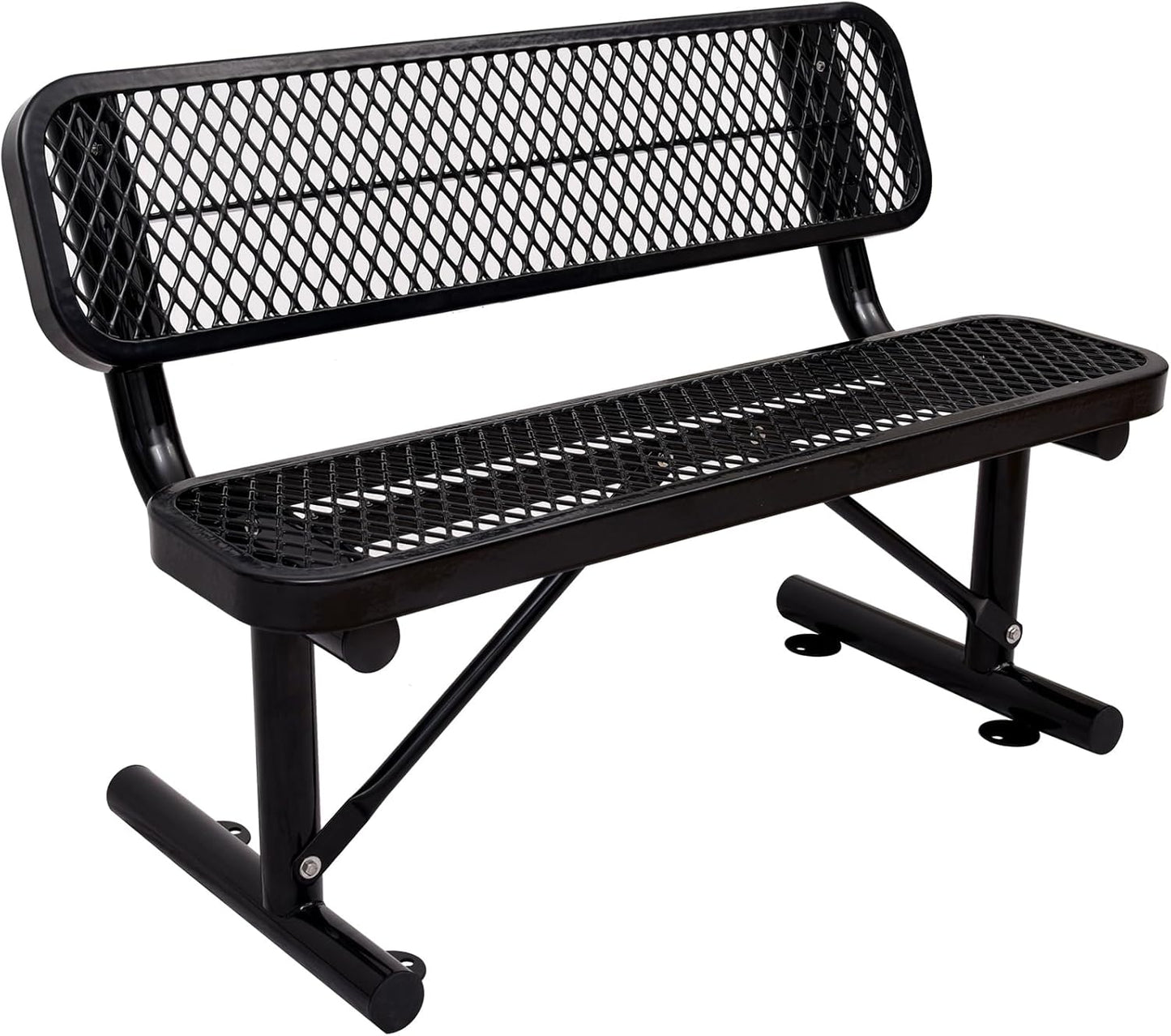 Outdoor Garden Bench, Cast Iron Metal Frame Patio Park Bench with Backrest, Portable Expanded Metal Black Bench, Commercial-Grade Outdoor Seating for Lawn, Patio, Park, Yard, Garden (Black, 8FT/96'')