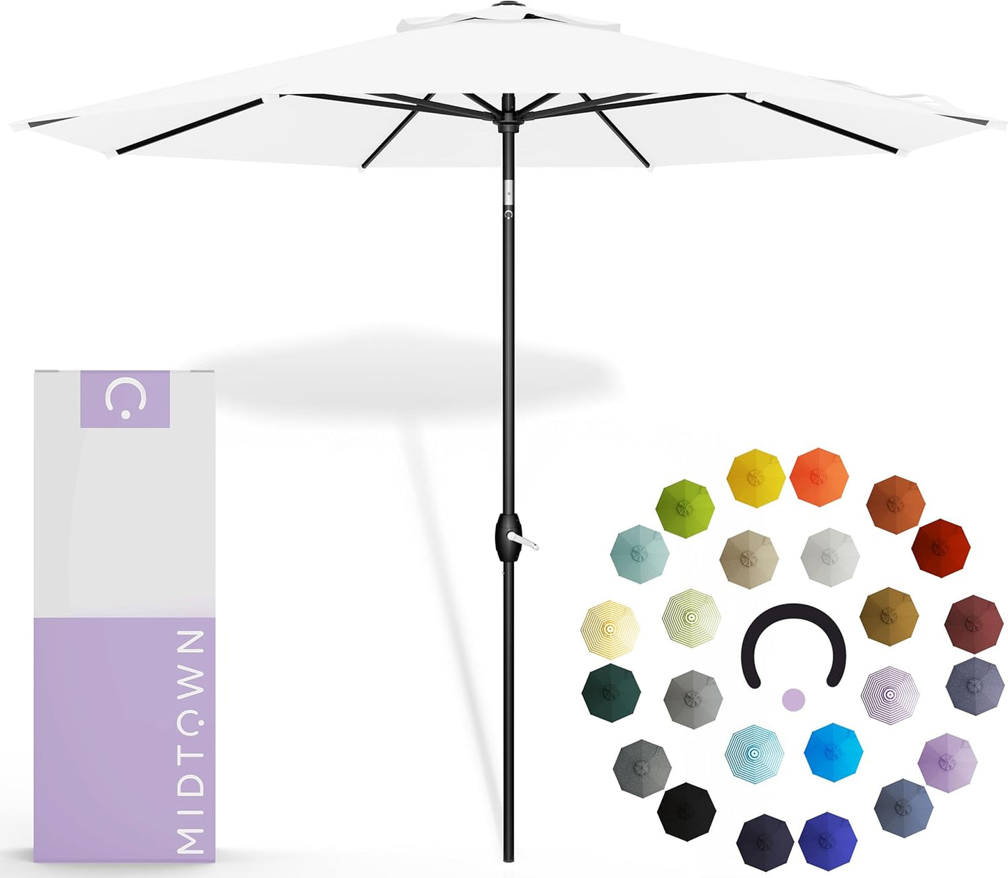 Midtown Umbrellas 10-Year-No-Fade - 9 Ft - UV Proof Navy Blue Polyester Fabric - Umbrella Outdoor Patio, Auto-Tilt Aluminum Frame Patio Umbrella for Garden, Pool & Deck - Black Pole
