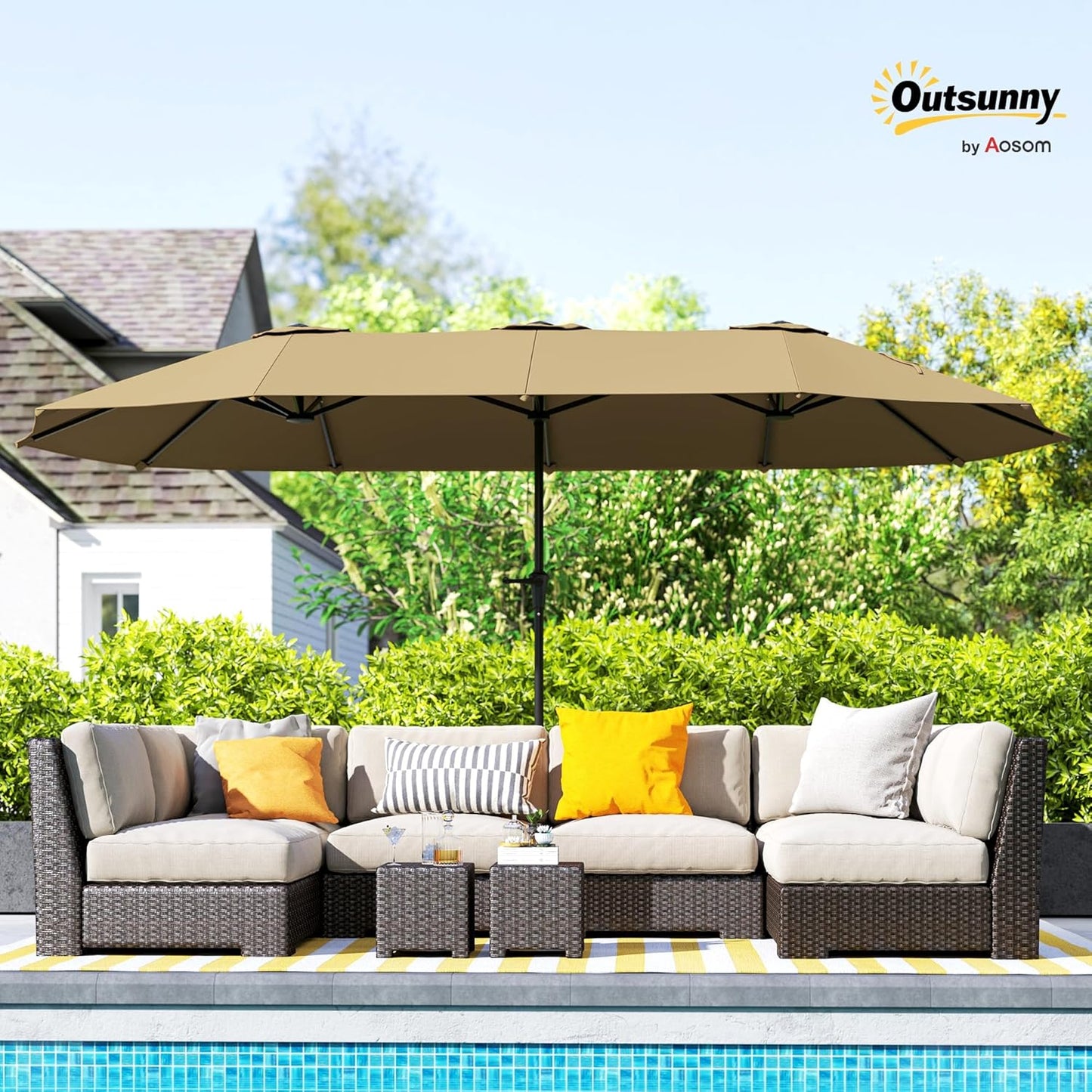Outsunny 13 ft. Extra Large Patio Umbrella, UPF30+ Double Umbrella Outdoor Patio with Easy Crank Handle, Vents for Garden, Pool, Lawn