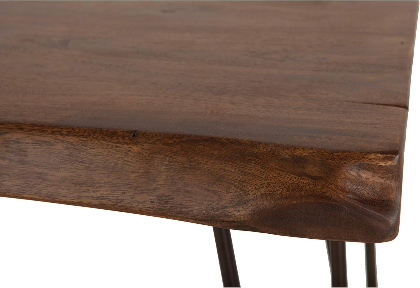 UKN Acacia Live Edge Rectangle Side Table in Natural Black Metal Reclaimed Look