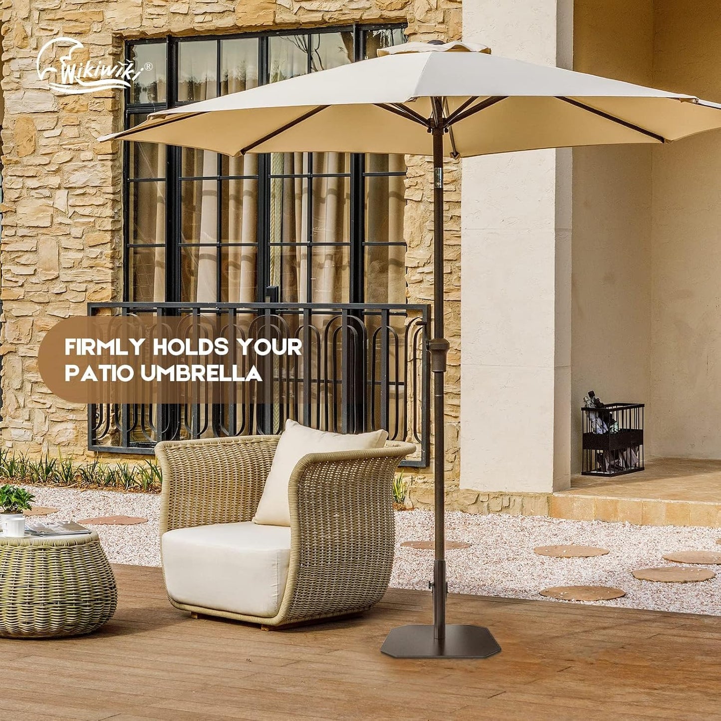 wikiwiki Iron Base Market Patio Umbrella All-Iron Weight Base Non-Rust Heavy Duty Outdoor Table Umbrella Weights Stand, 26 Lbs, Dark Brown