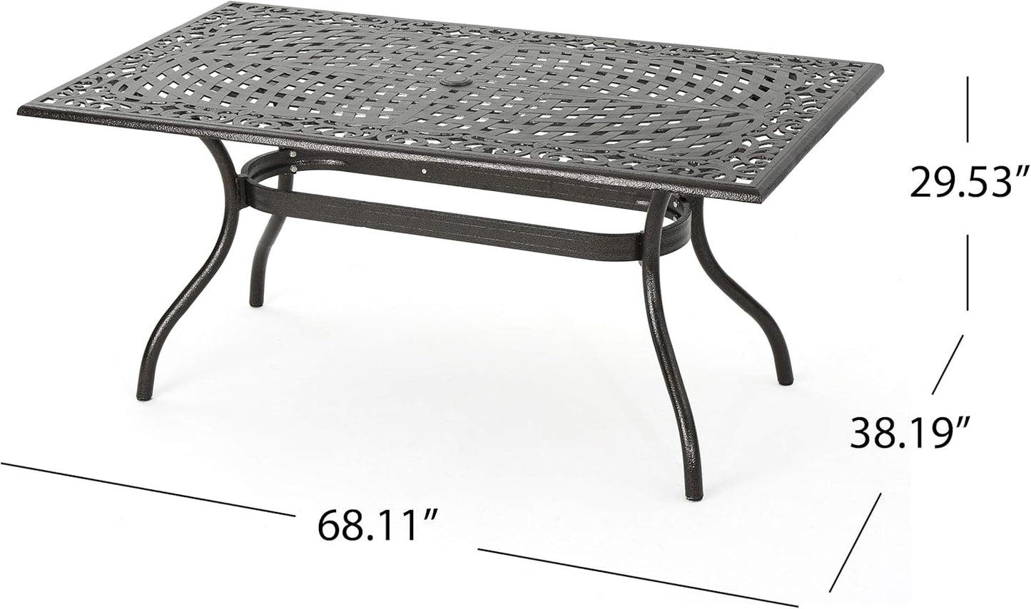 Christopher Knight Home Yamilet Traditional Outdoor Aluminum Rectangular Dining Table, Hammered Bronze