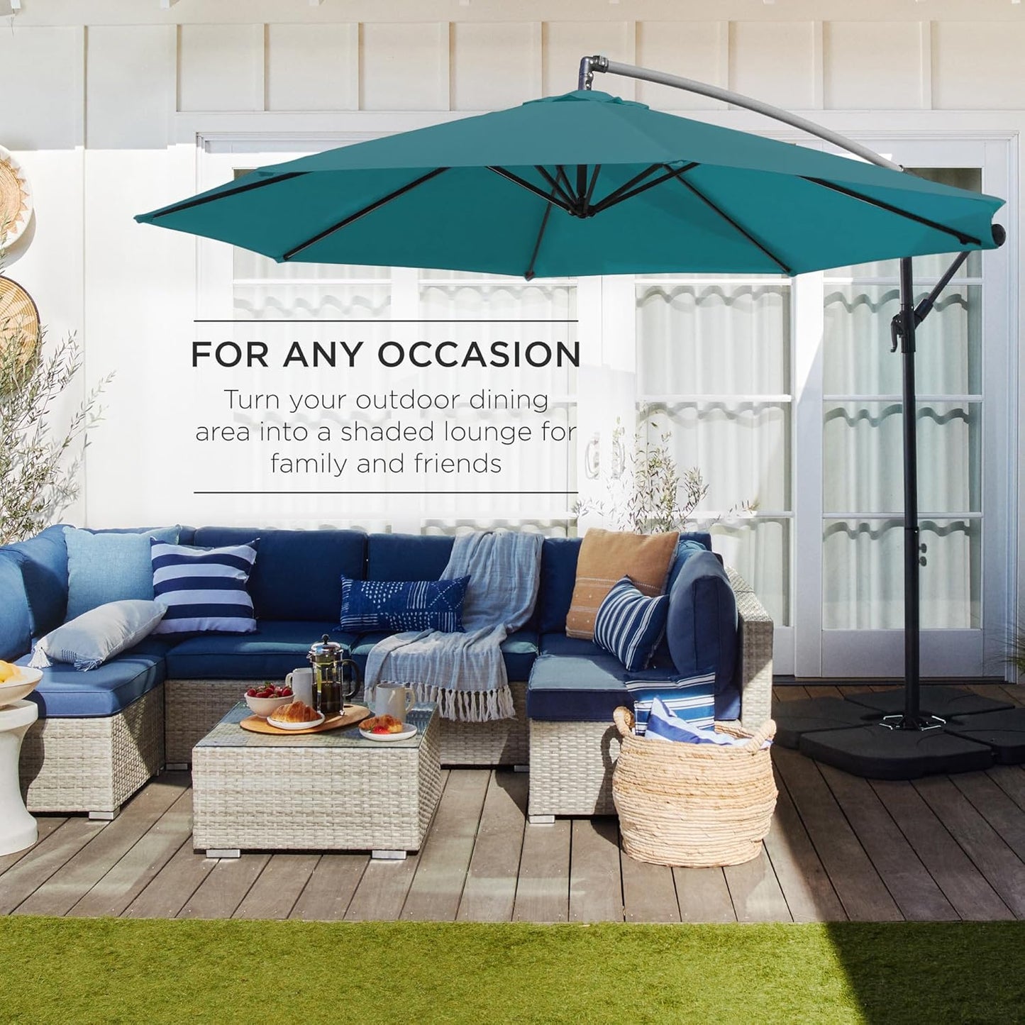 Best Choice Products 10ft Offset Hanging Market Patio Umbrella w/Easy Tilt Adjustment, Polyester Shade, 8 Ribs for Backyard, Poolside, Lawn and Garden