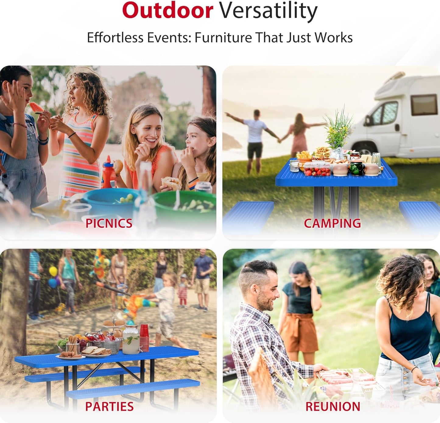 Heavy-Duty 8 Foot ADA Accessible Picnic Table, 72" Bench Seats, Portable, Made with Heavy-Gauge Metal, Durable Thermoplastic Coating, Commercial Outdoor Picnic Table, Made in The USA