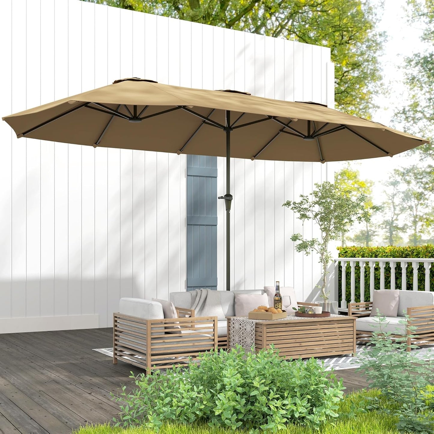 Outsunny 13 ft. Extra Large Patio Umbrella, UPF30+ Double Umbrella Outdoor Patio with Easy Crank Handle, Vents for Garden, Pool, Lawn