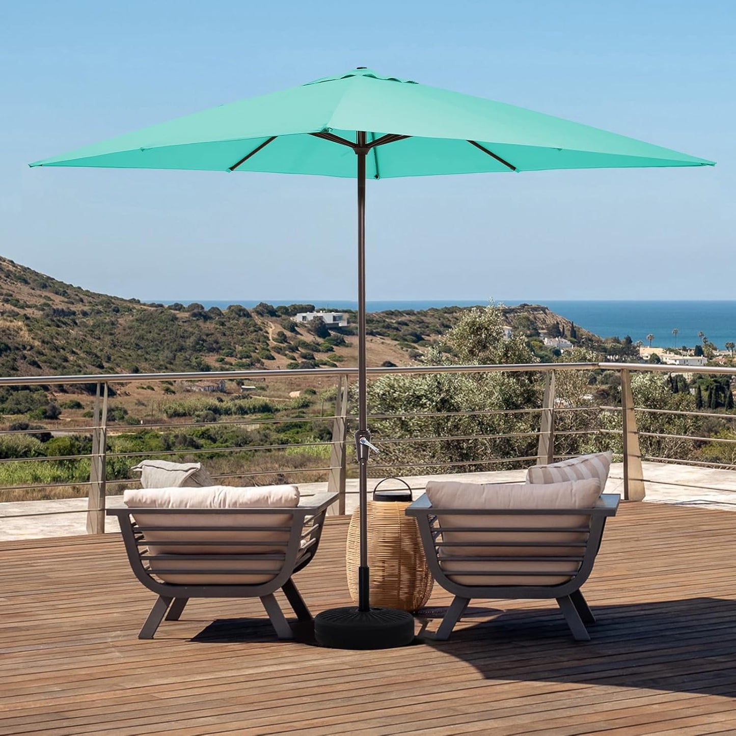 JEAREY 10x10 ft Square Patio Umbrellas Outdoor Table Market Umbrella w/Crank, 8 Sturdy Ribs, UV Protection Waterproof Sunproof(Teal Blue)