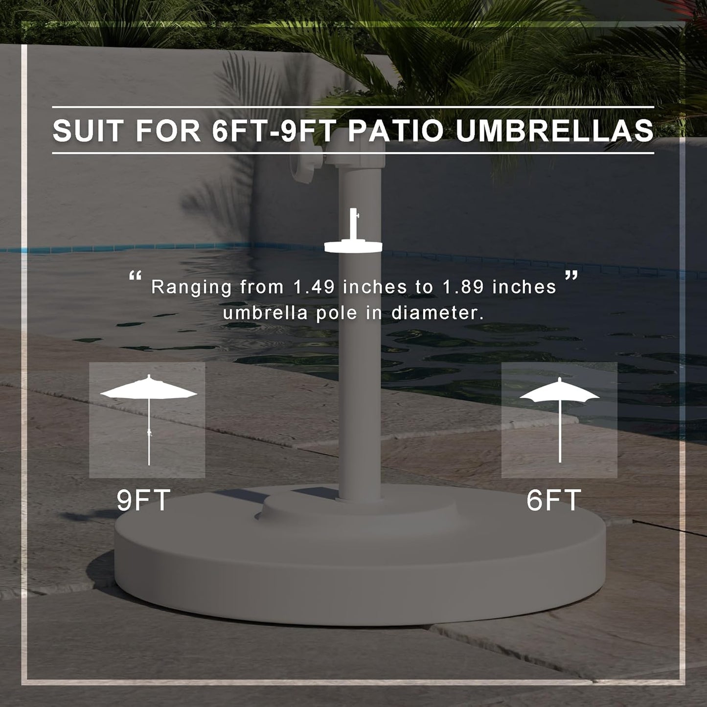California Umbrella 50 lbs. Round Concrete Weighted Powdercoated Steel Umbrella Base, White Frame