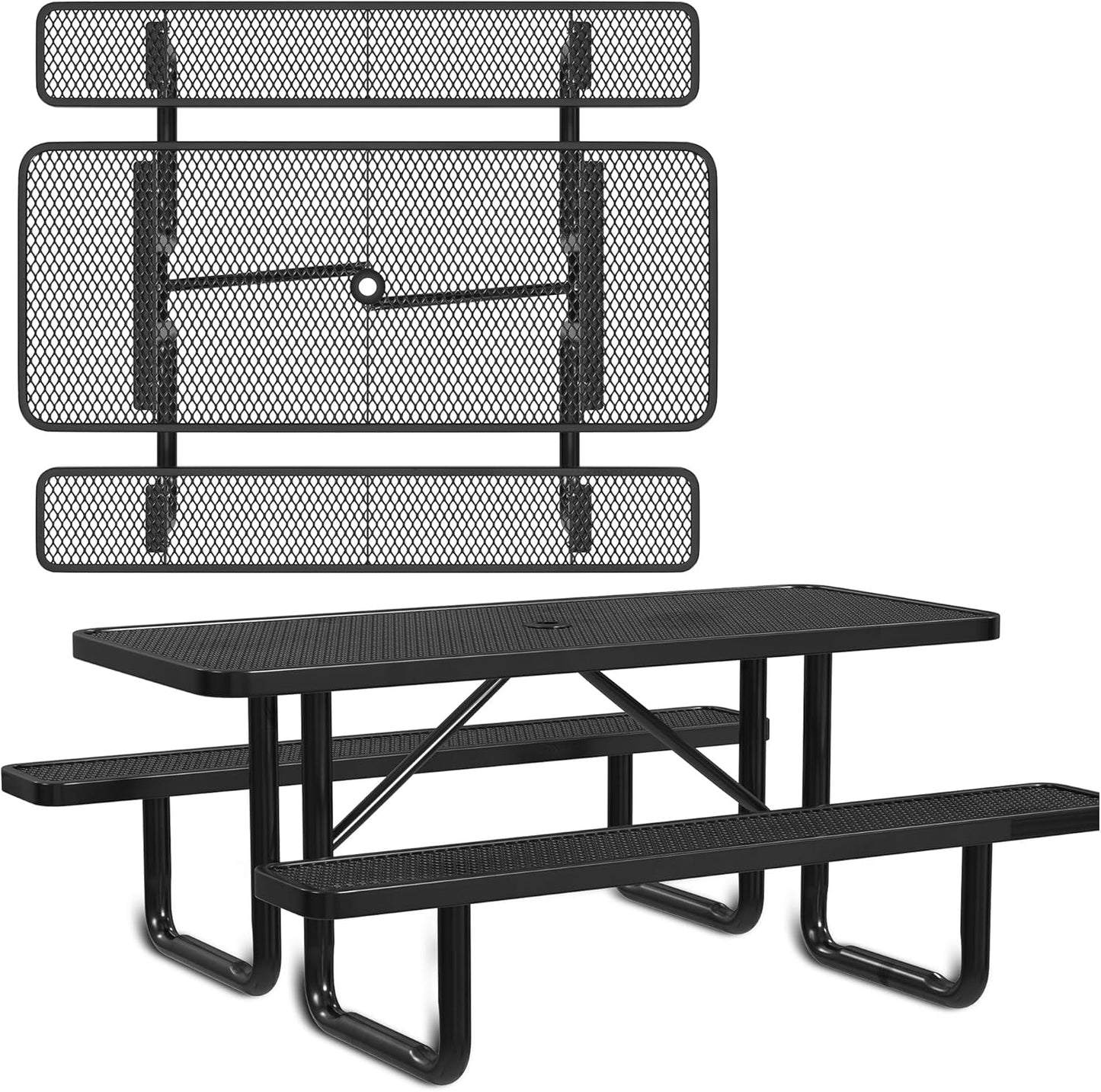 Heavy-Duty 8 Foot ADA Accessible Picnic Table, 72" Bench Seats, Portable, Made with Heavy-Gauge Metal, Durable Thermoplastic Coating, Commercial Outdoor Picnic Table, Made in The USA