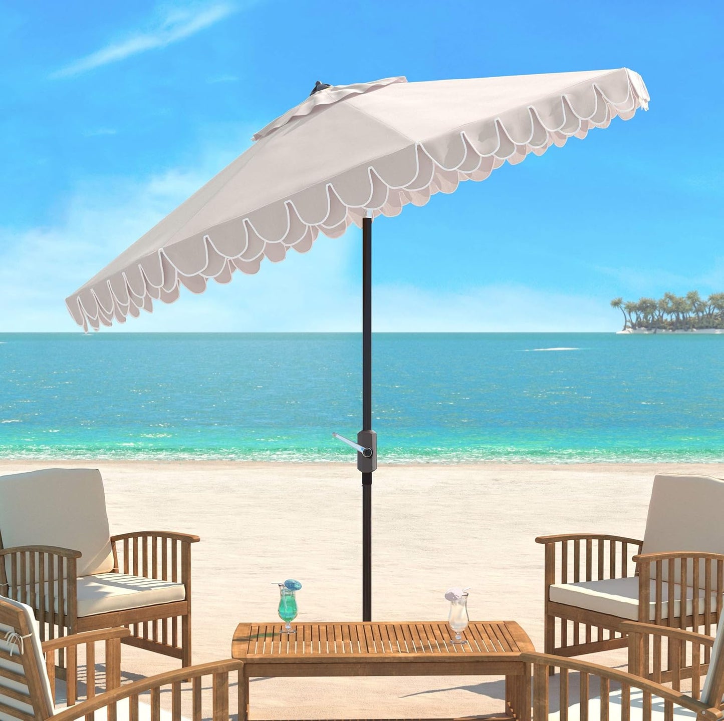 SAFAVIEH PAT8006A Outdoor Collection Elegant Valance Auto Tilt Umbrella, 9', Navy/White