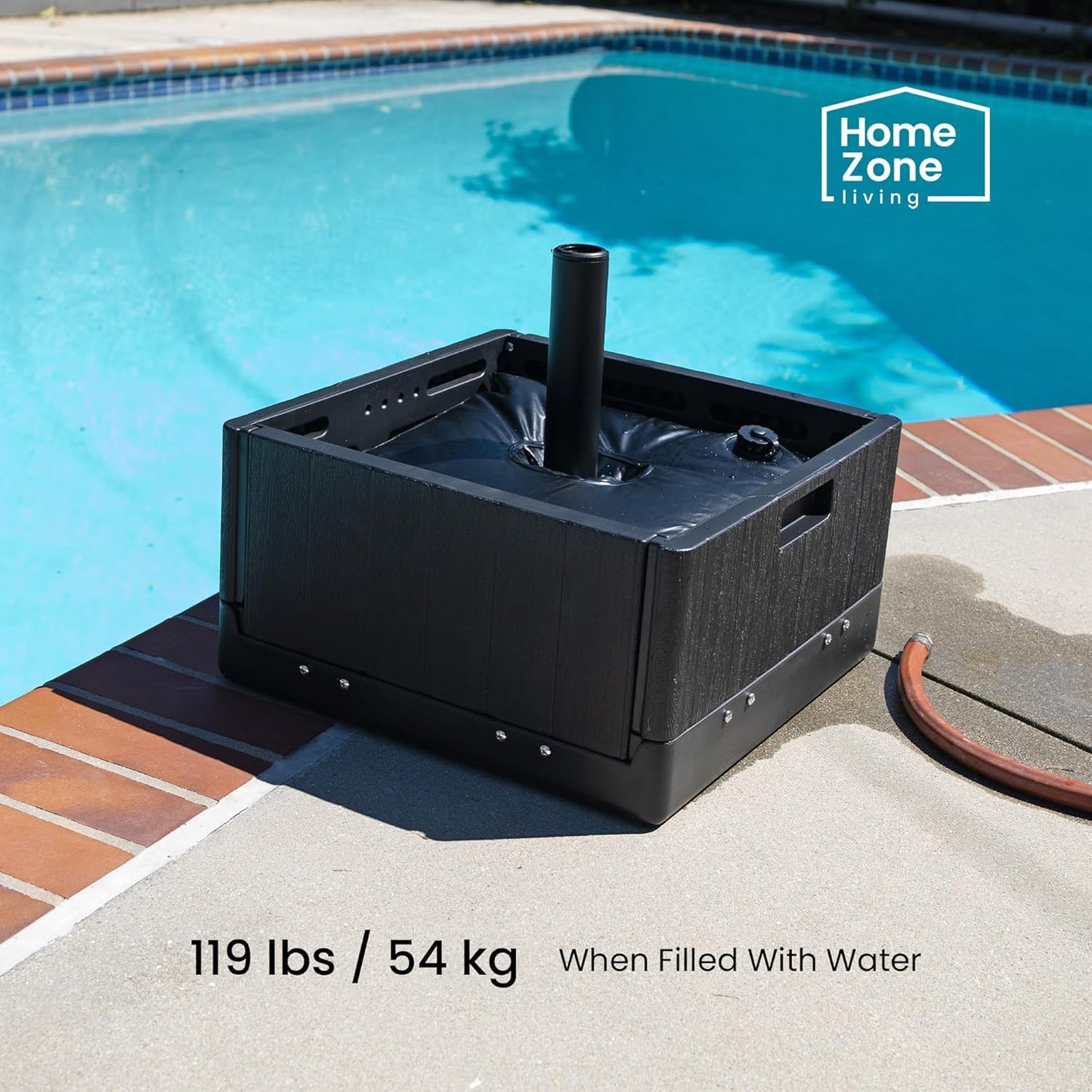 Home Zone Living 119lbs 21" Square Heavy Duty Planter Umbrella Base w/Rolling Wheels & Water Weight Bag for Patio Pool Backyard, Convertible as Table or Planting Box, Supports Up to 11 Ft Umbrella
